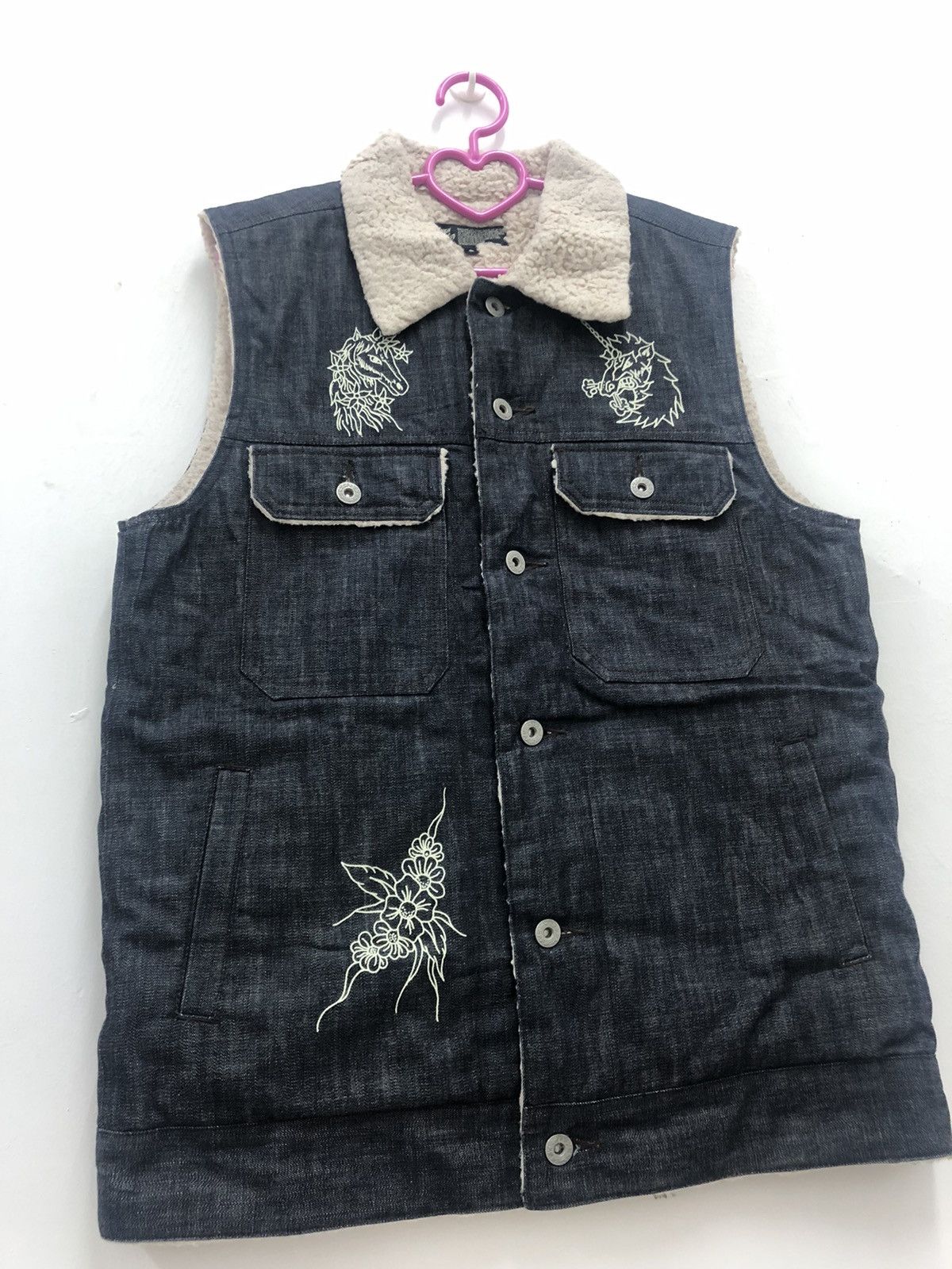 If Six Was Nine Vintage ROUGH AND RUGGED Japan Sherpa Denim Vest Jacket Size US M / EU 48-50 / 2 - 2 Thumbnail