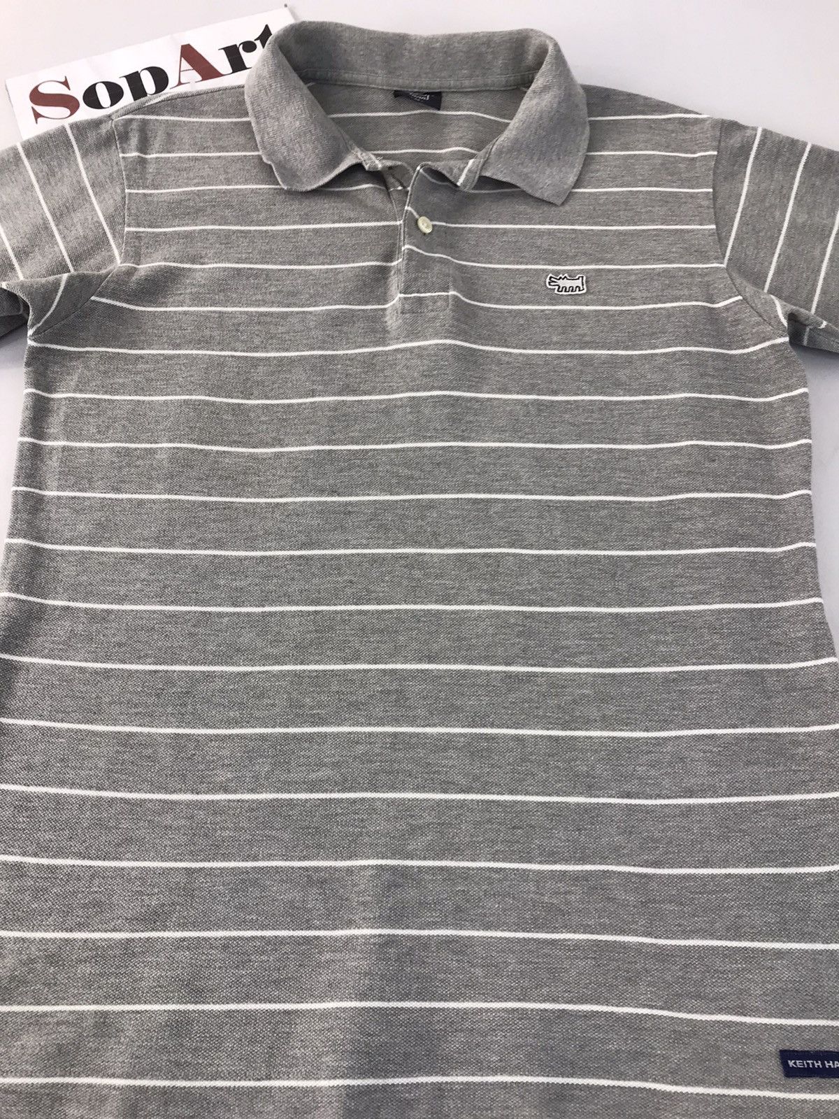 Japanese Brand Vintage Keith Haring Logo Striped Polo Tee Size US M / EU 48-50 / 2 - 3 Thumbnail