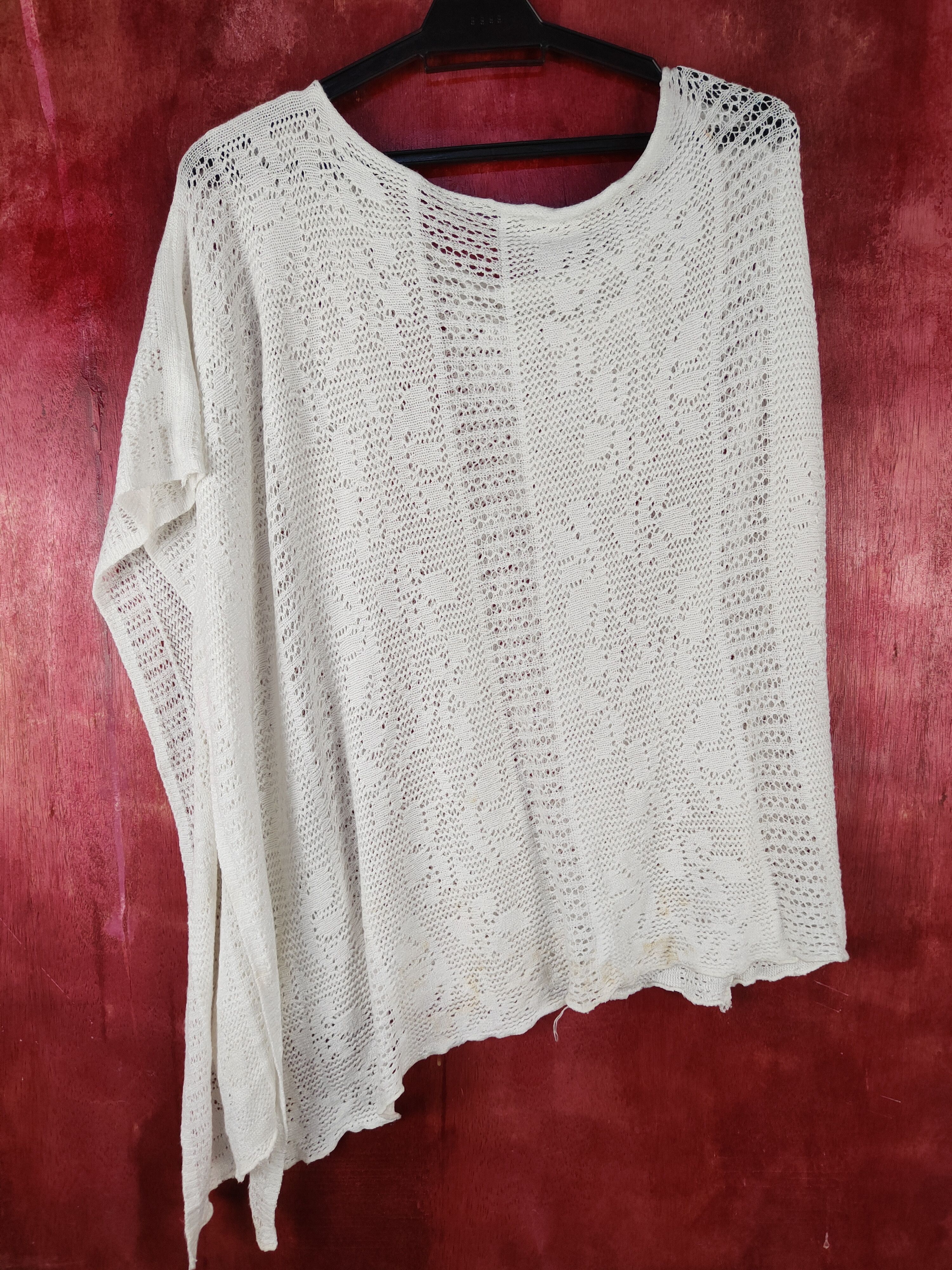 Homespun Knitwear Japanese Brand White Crochet Meshnet Knitwear #S1030 Size L / US 10 / IT 46 - 6 Thumbnail