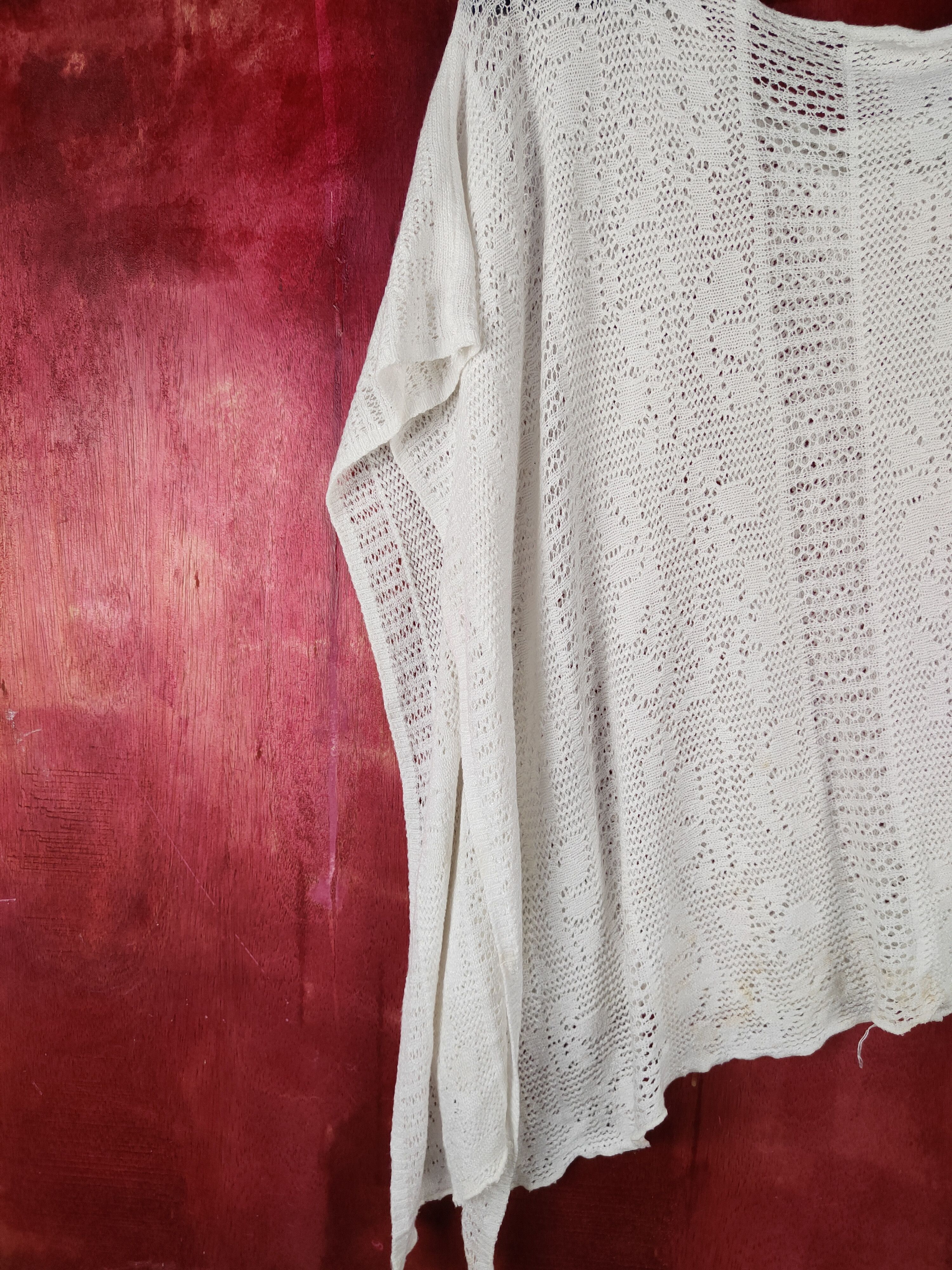 Homespun Knitwear Japanese Brand White Crochet Meshnet Knitwear #S1030 Size L / US 10 / IT 46 - 7 Thumbnail
