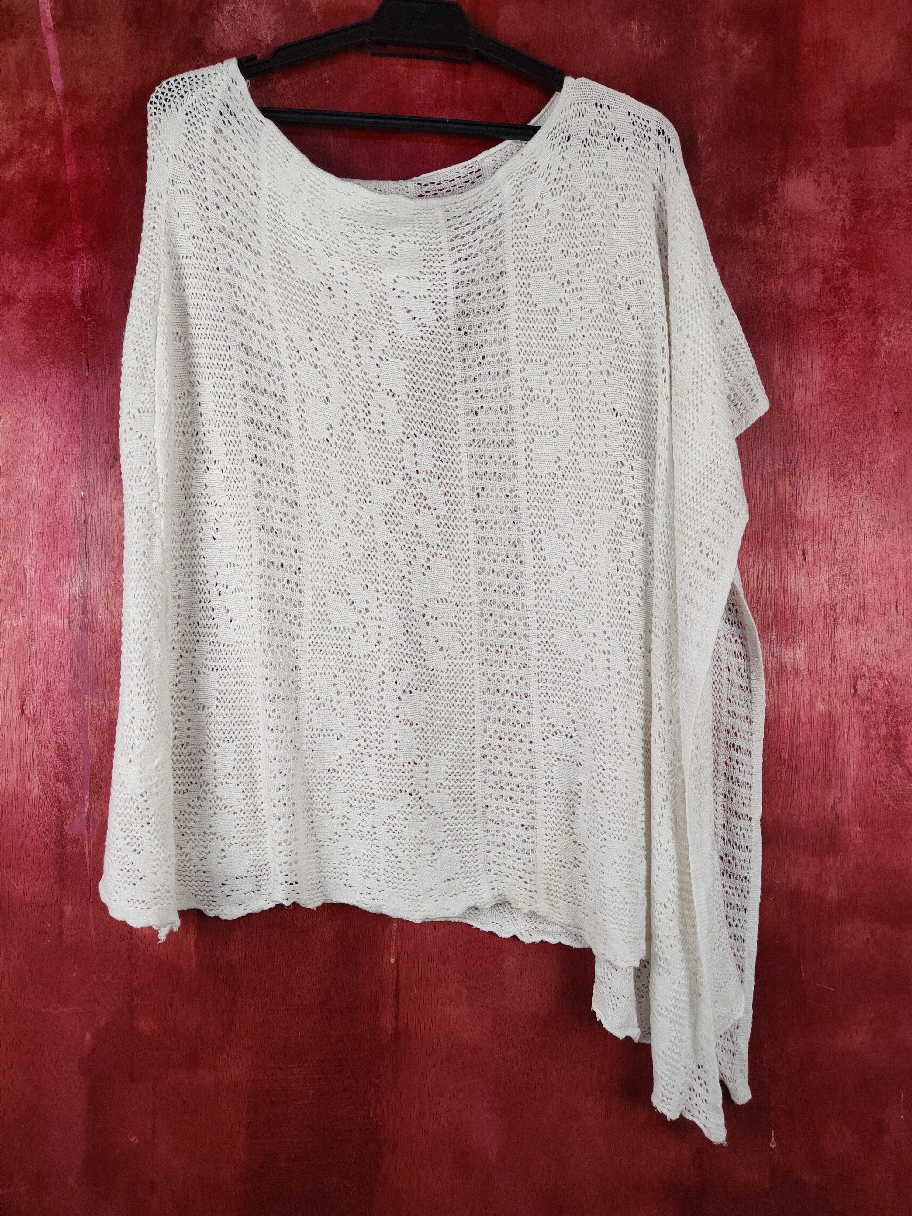 Homespun Knitwear Japanese Brand White Crochet Meshnet Knitwear #S1030 Size L / US 10 / IT 46 - 1 Thumbnail