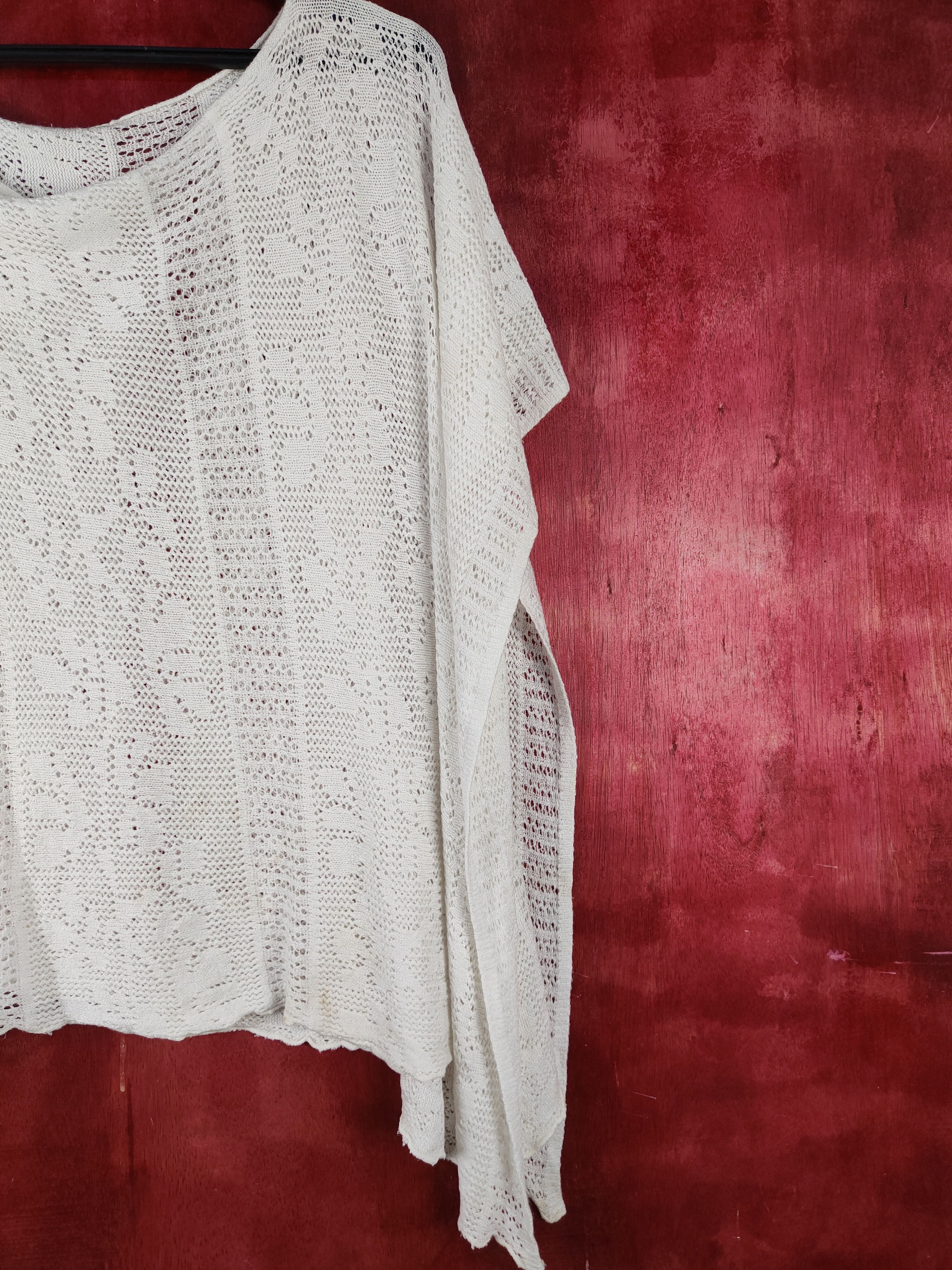 Homespun Knitwear Japanese Brand White Crochet Meshnet Knitwear #S1030 Size L / US 10 / IT 46 - 4 Thumbnail