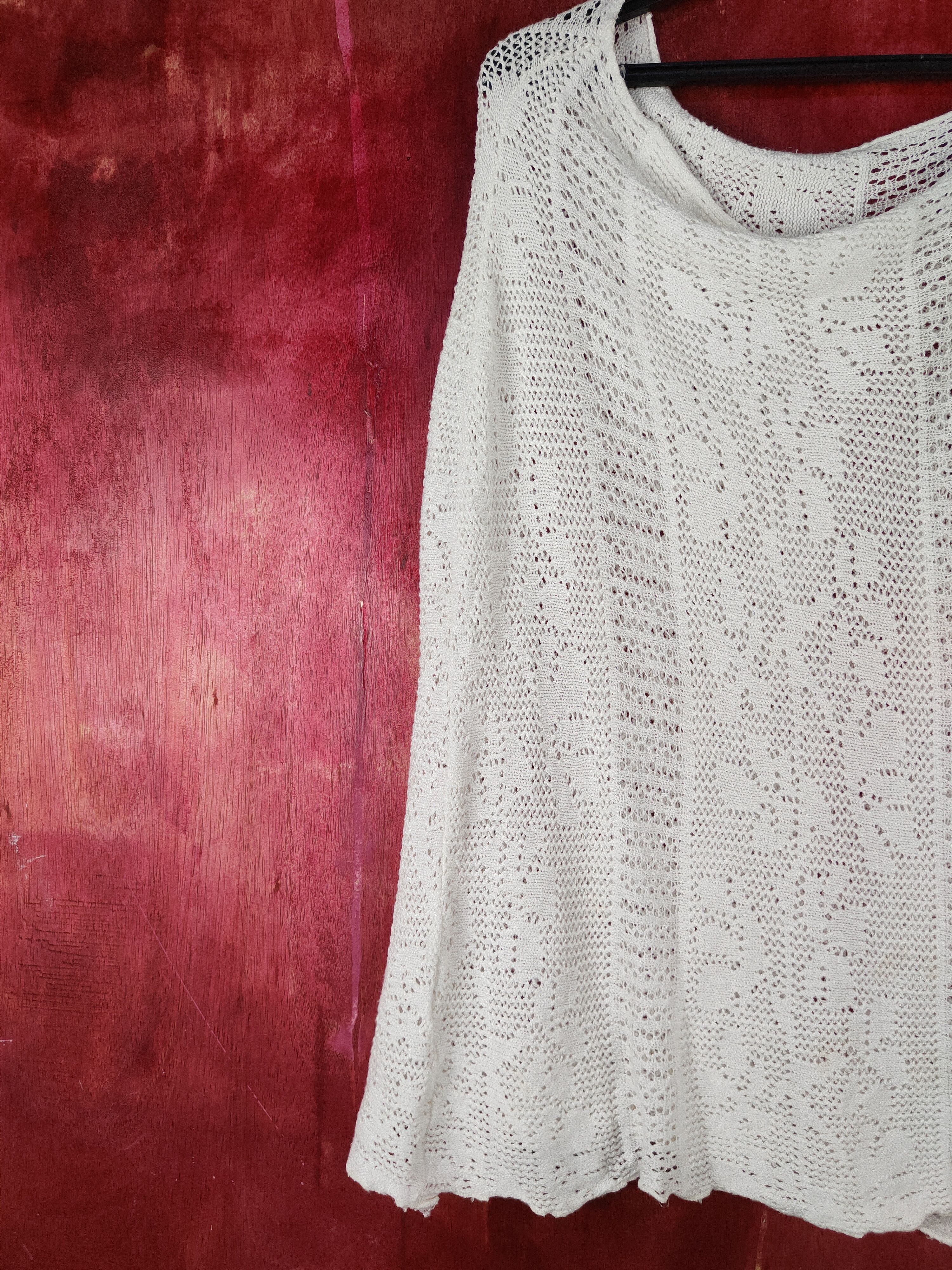 Homespun Knitwear Japanese Brand White Crochet Meshnet Knitwear #S1030 Size L / US 10 / IT 46 - 3 Thumbnail