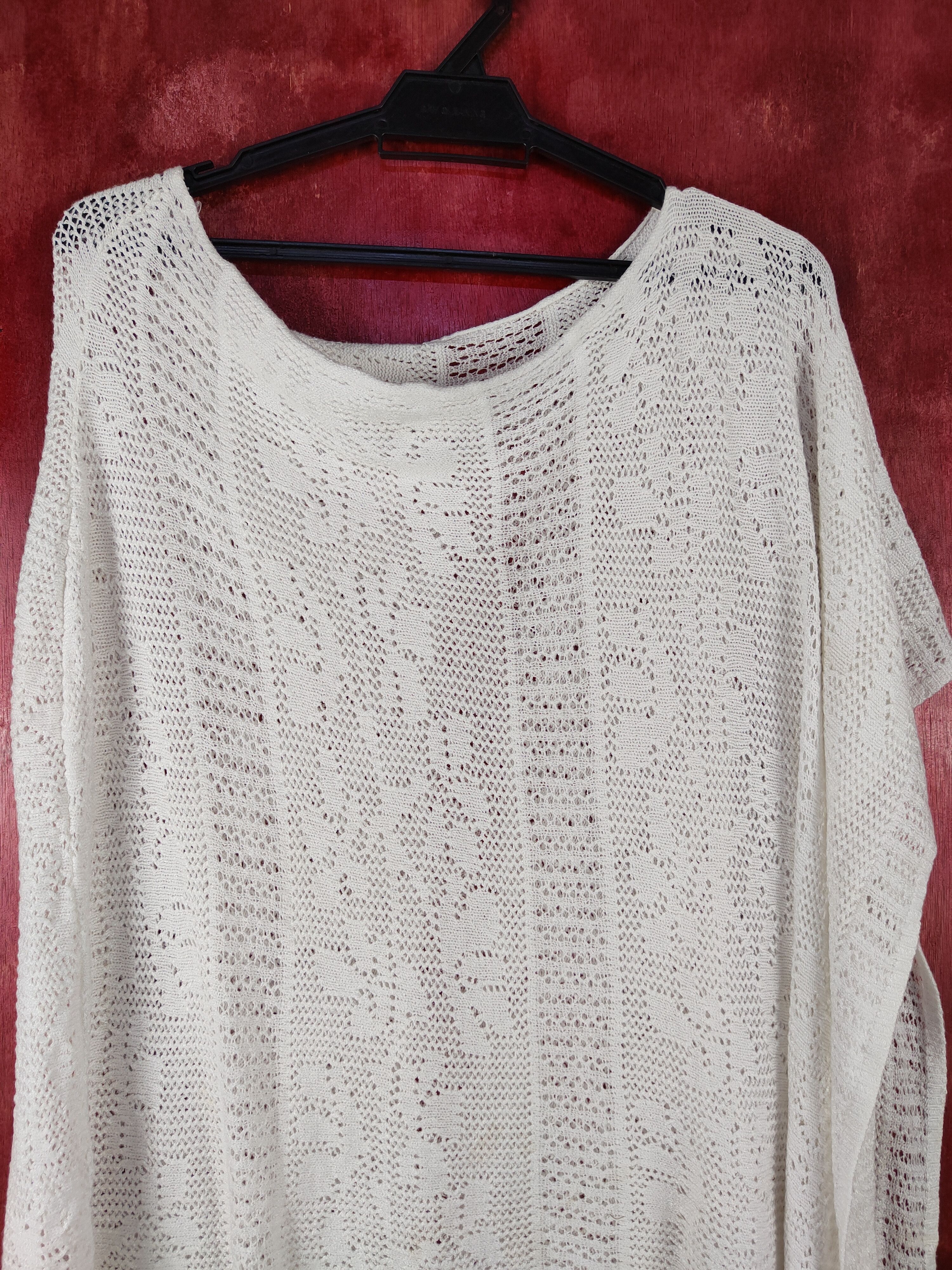 Homespun Knitwear Japanese Brand White Crochet Meshnet Knitwear #S1030 Size L / US 10 / IT 46 - 2 Thumbnail