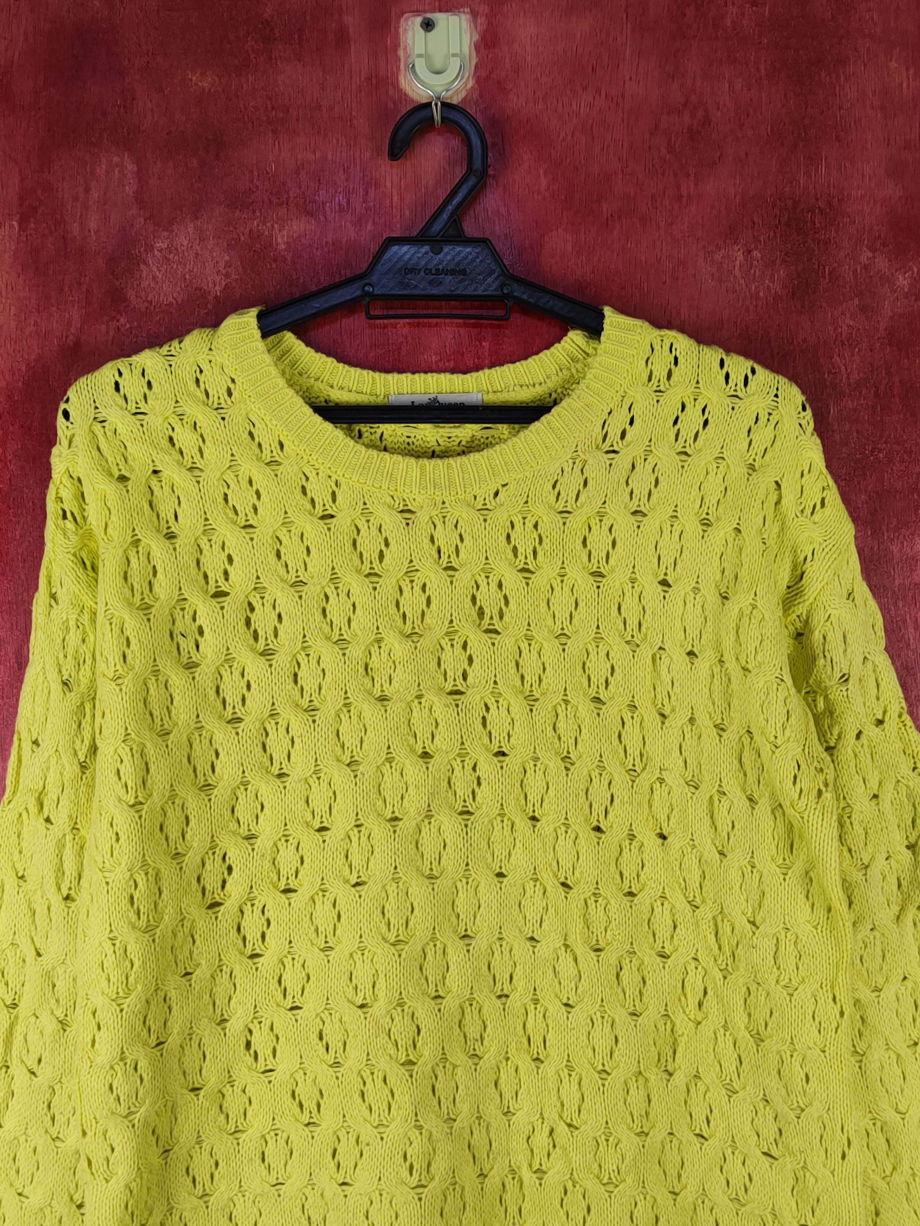 Homespun Knitwear Le-Queen Yellow/Green Crochet Meshnet Knit Sweatshirt #S1027 Size M / US 6-8 / IT 42-44 - 2 Thumbnail