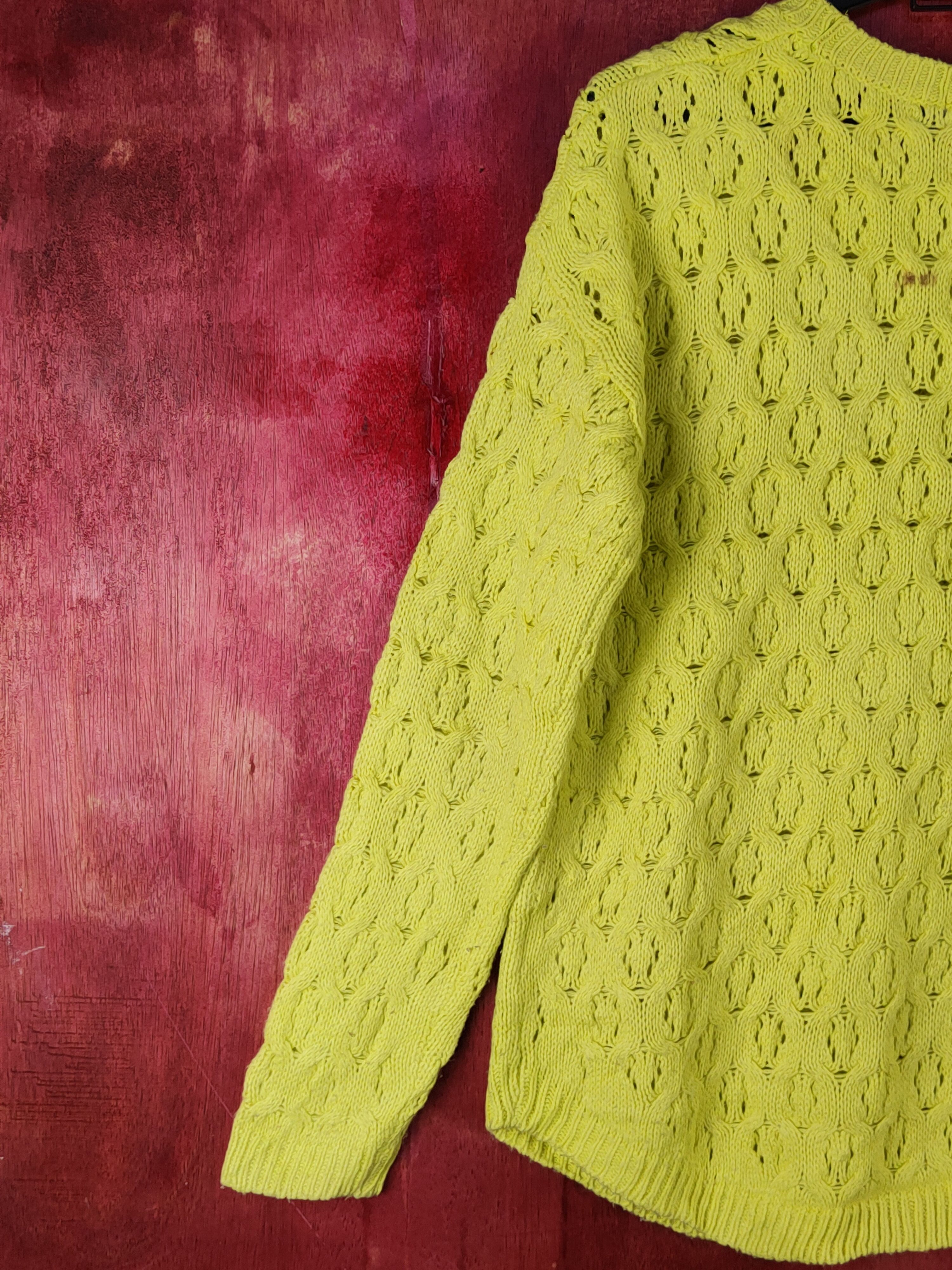Homespun Knitwear Le-Queen Yellow/Green Crochet Meshnet Knit Sweatshirt #S1027 Size M / US 6-8 / IT 42-44 - 7 Thumbnail