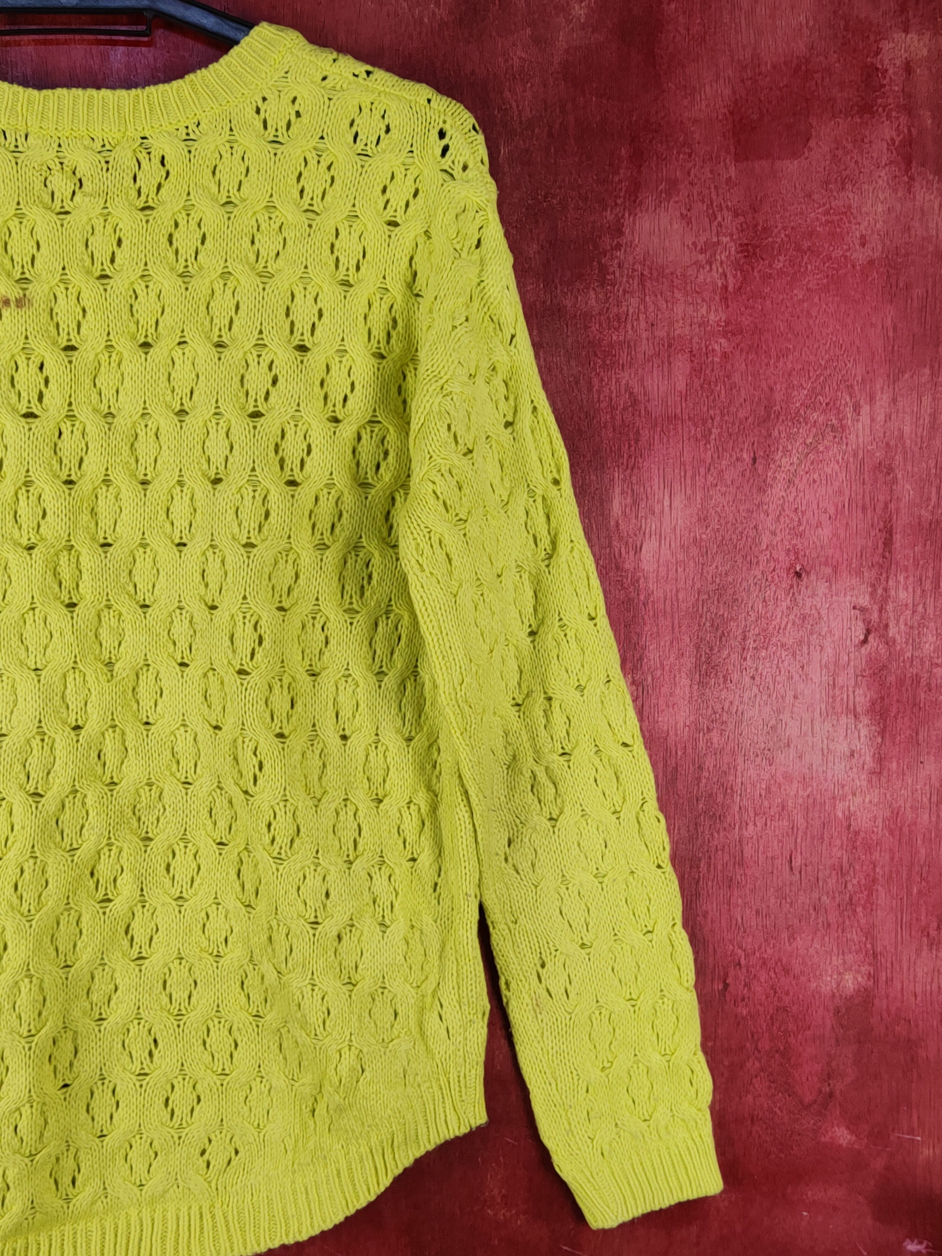 Homespun Knitwear Le-Queen Yellow/Green Crochet Meshnet Knit Sweatshirt #S1027 Size M / US 6-8 / IT 42-44 - 8 Thumbnail