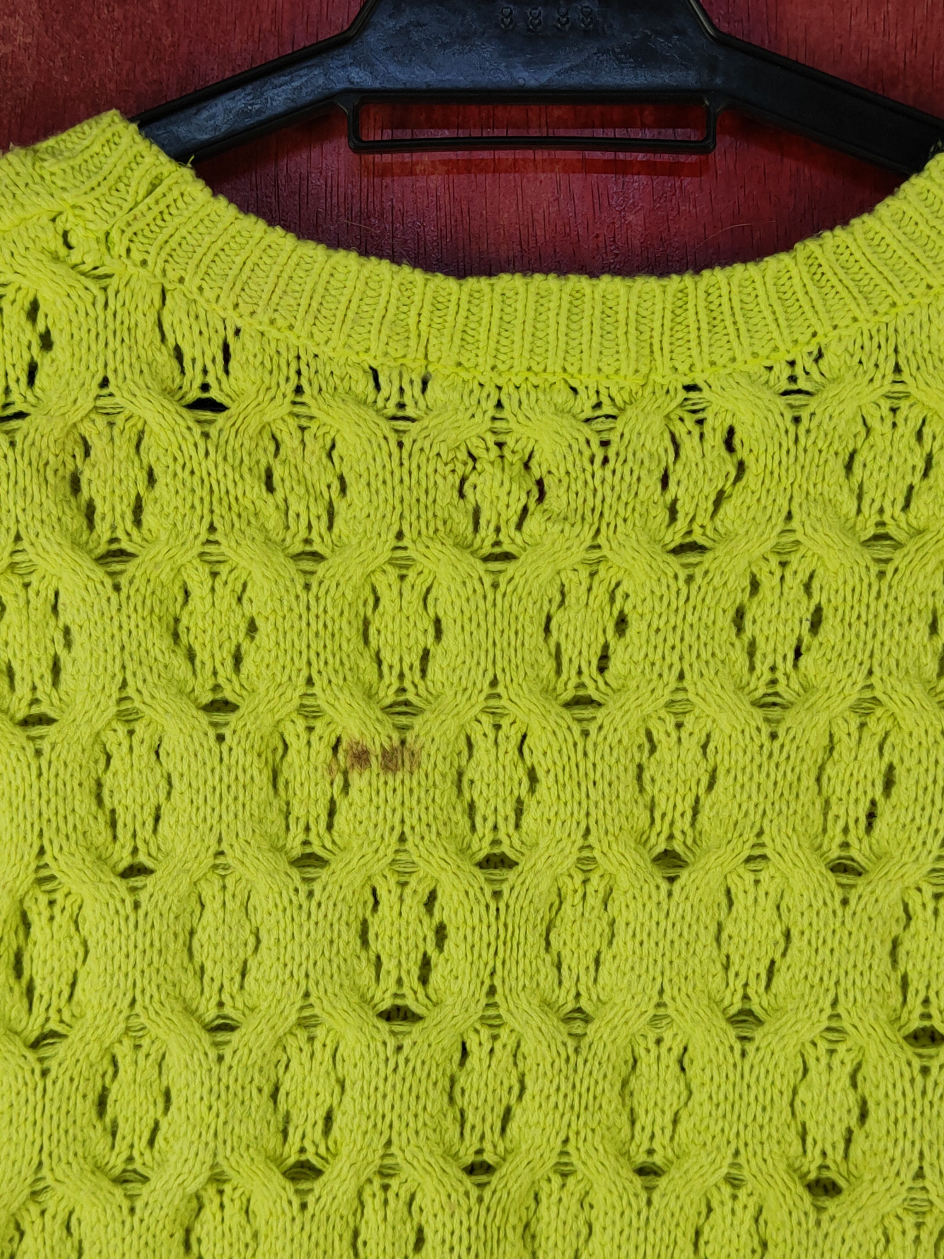 Homespun Knitwear Le-Queen Yellow/Green Crochet Meshnet Knit Sweatshirt #S1027 Size M / US 6-8 / IT 42-44 - 6 Thumbnail