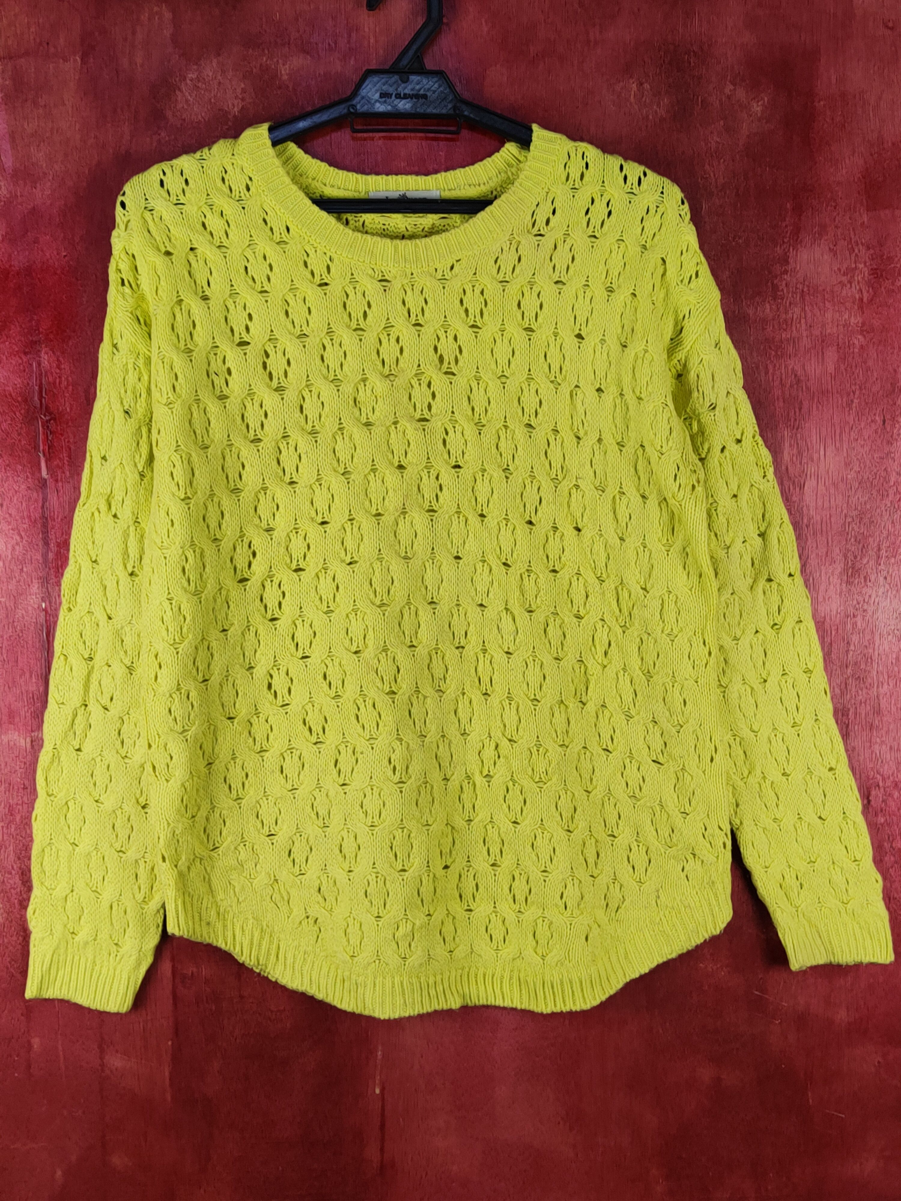 Homespun Knitwear Le-Queen Yellow/Green Crochet Meshnet Knit Sweatshirt #S1027 Size M / US 6-8 / IT 42-44 - 1 Thumbnail