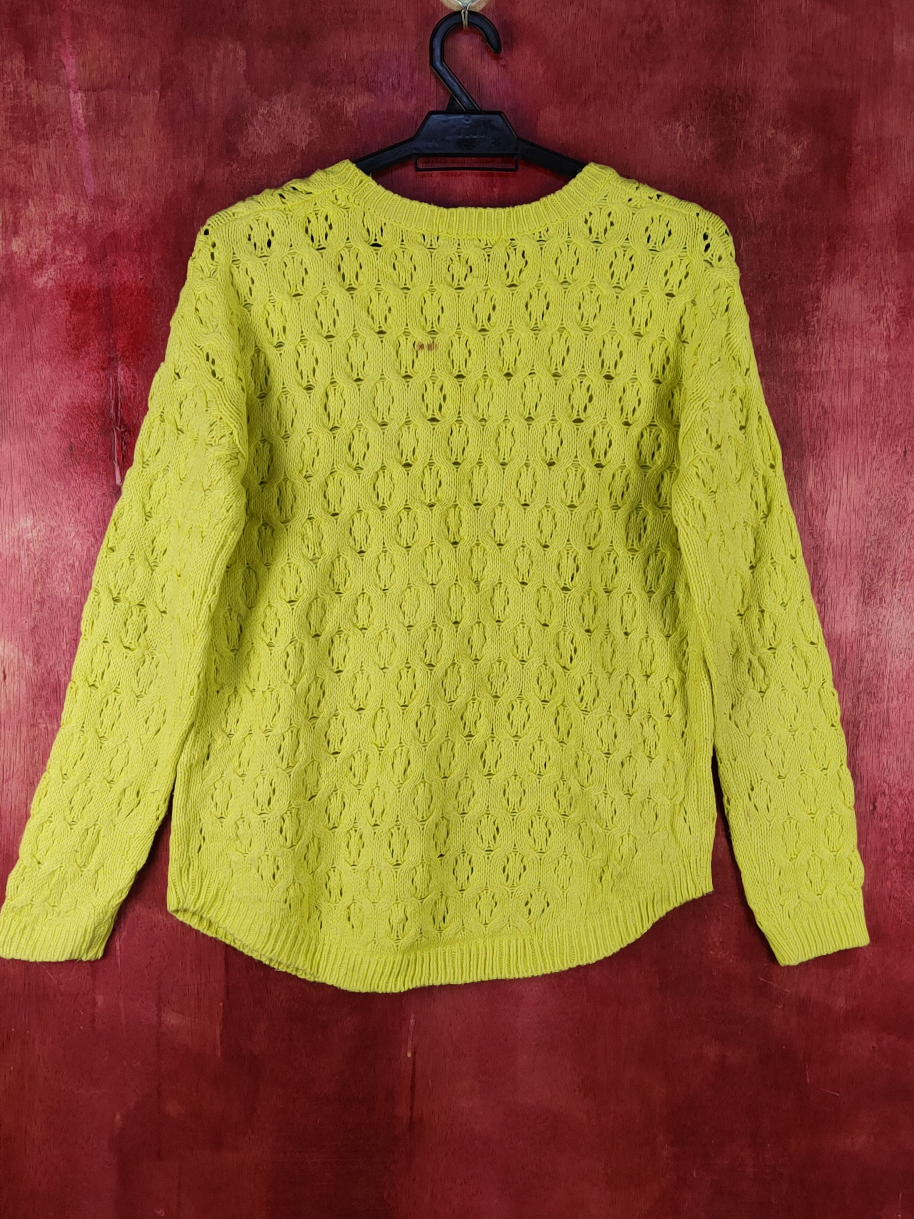 Homespun Knitwear Le-Queen Yellow/Green Crochet Meshnet Knit Sweatshirt #S1027 Size M / US 6-8 / IT 42-44 - 5 Thumbnail