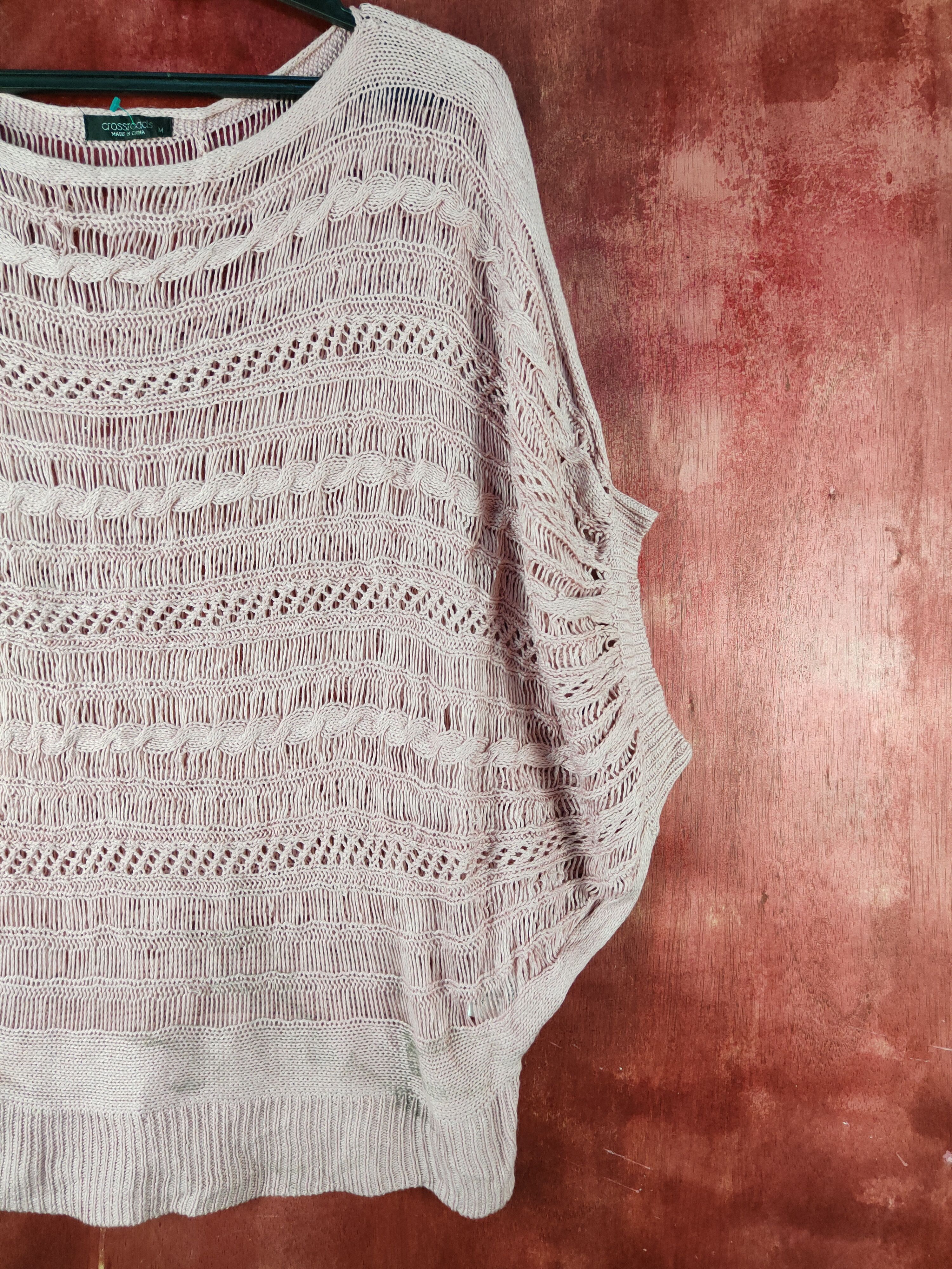 Homespun Knitwear Crossroads Pink Crochet Meshnet Knitwear Crop Tops #S1026 Size M / US 6-8 / IT 42-44 - 4 Thumbnail