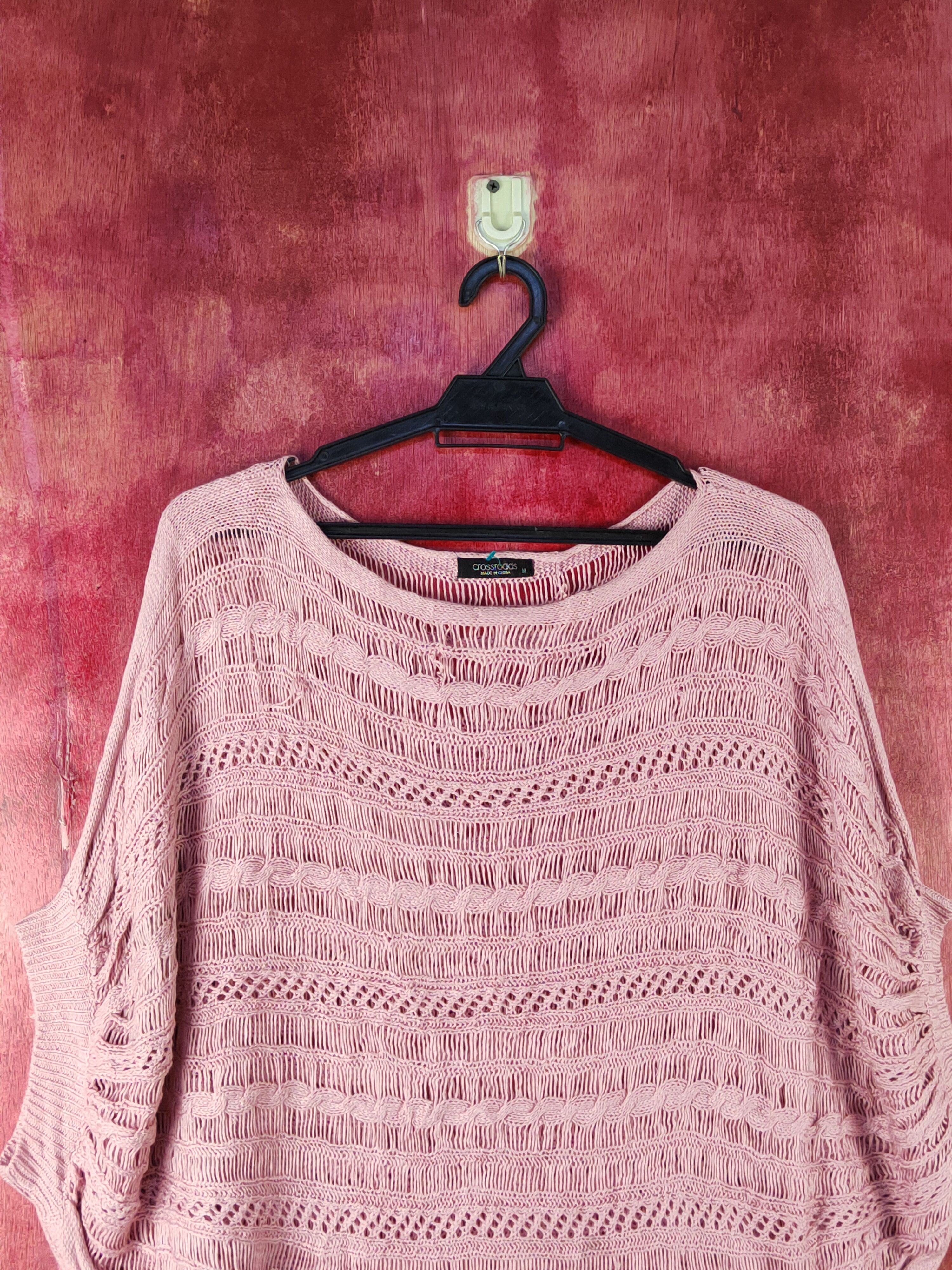Homespun Knitwear Crossroads Pink Crochet Meshnet Knitwear Crop Tops #S1026 Size M / US 6-8 / IT 42-44 - 2 Thumbnail