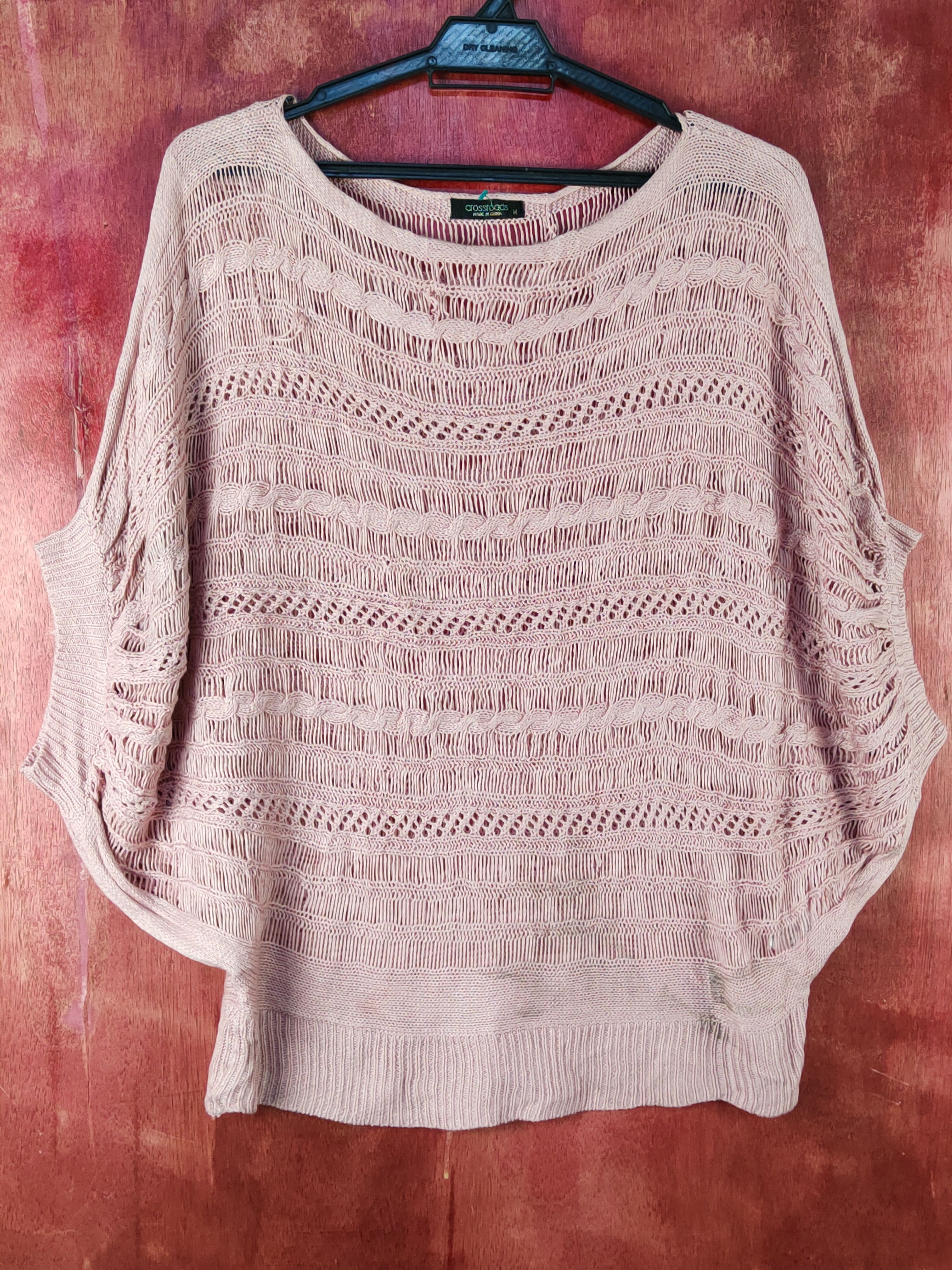 image of Homespun Knitwear Crossroads Pink Crochet Meshnet Knitwear Crop Tops S1026, Women's (Size Medium)