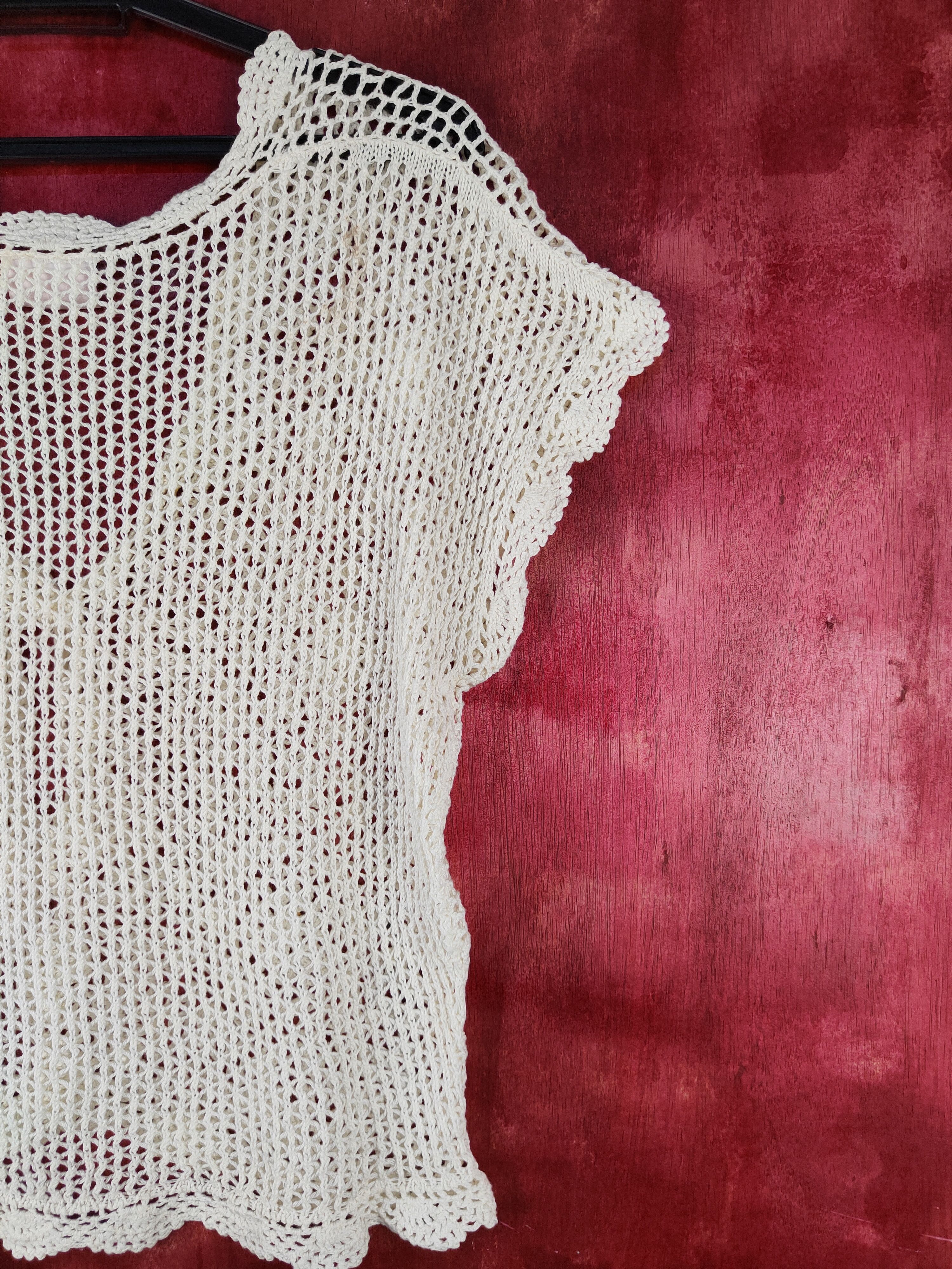 Homespun Knitwear Piping Hot Cream Crochet Meshnet Knitwear Cardigan #S1022 Size M / US 6-8 / IT 42-44 - 10 Thumbnail