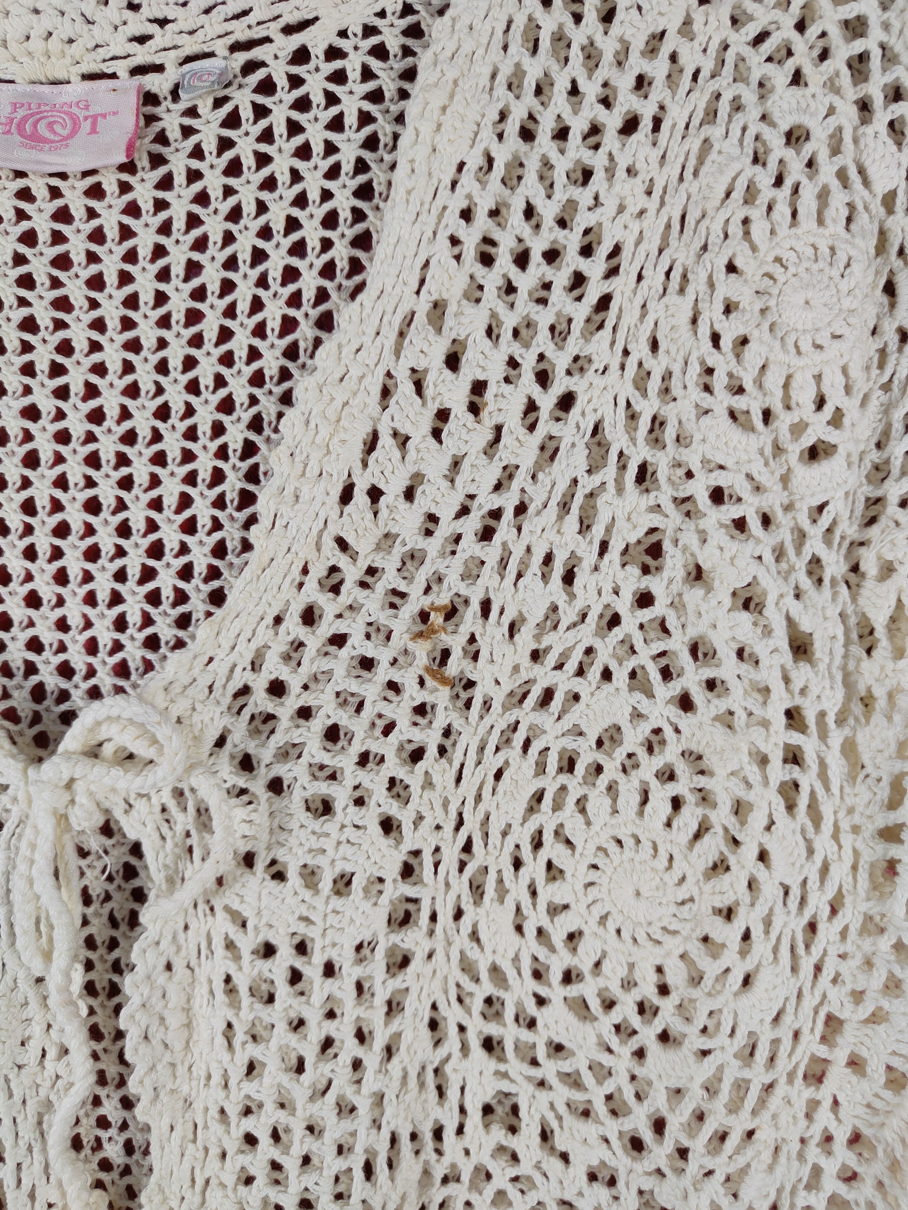 Homespun Knitwear Piping Hot Cream Crochet Meshnet Knitwear Cardigan #S1022 Size M / US 6-8 / IT 42-44 - 6 Thumbnail