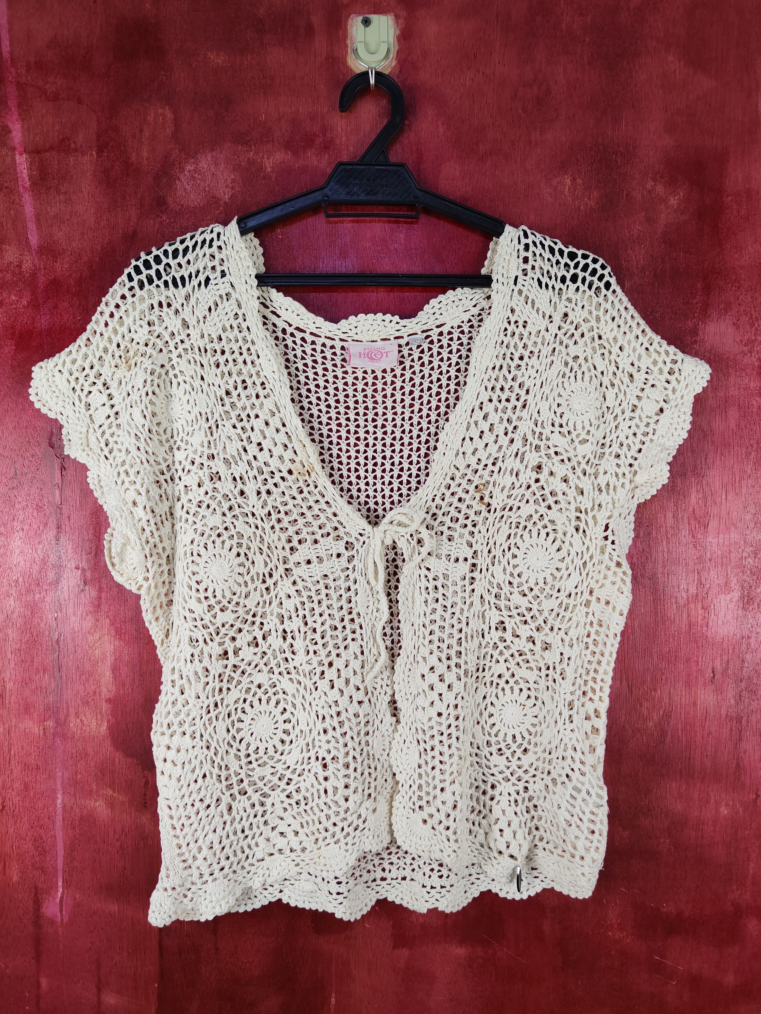 Homespun Knitwear Piping Hot Cream Crochet Meshnet Knitwear Cardigan #S1022 Size M / US 6-8 / IT 42-44 - 1 Thumbnail