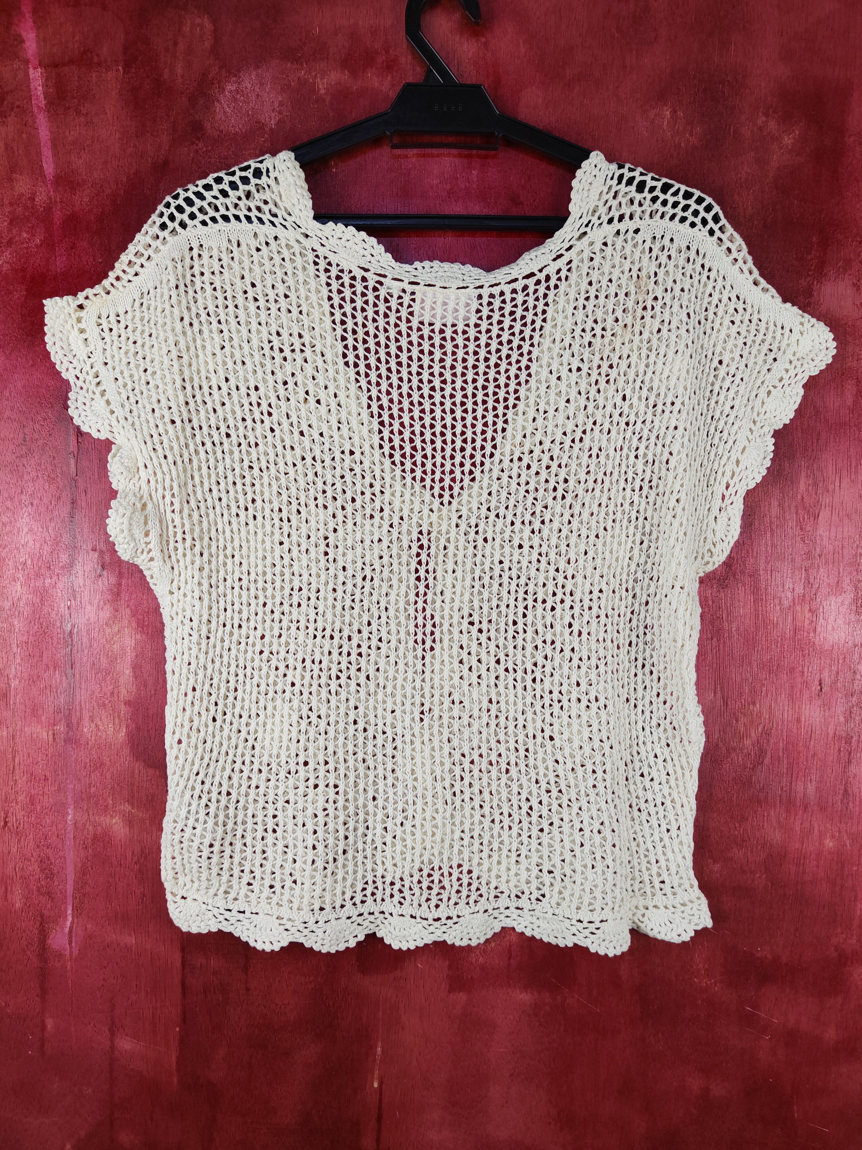 Homespun Knitwear Piping Hot Cream Crochet Meshnet Knitwear Cardigan #S1022 Size M / US 6-8 / IT 42-44 - 8 Thumbnail