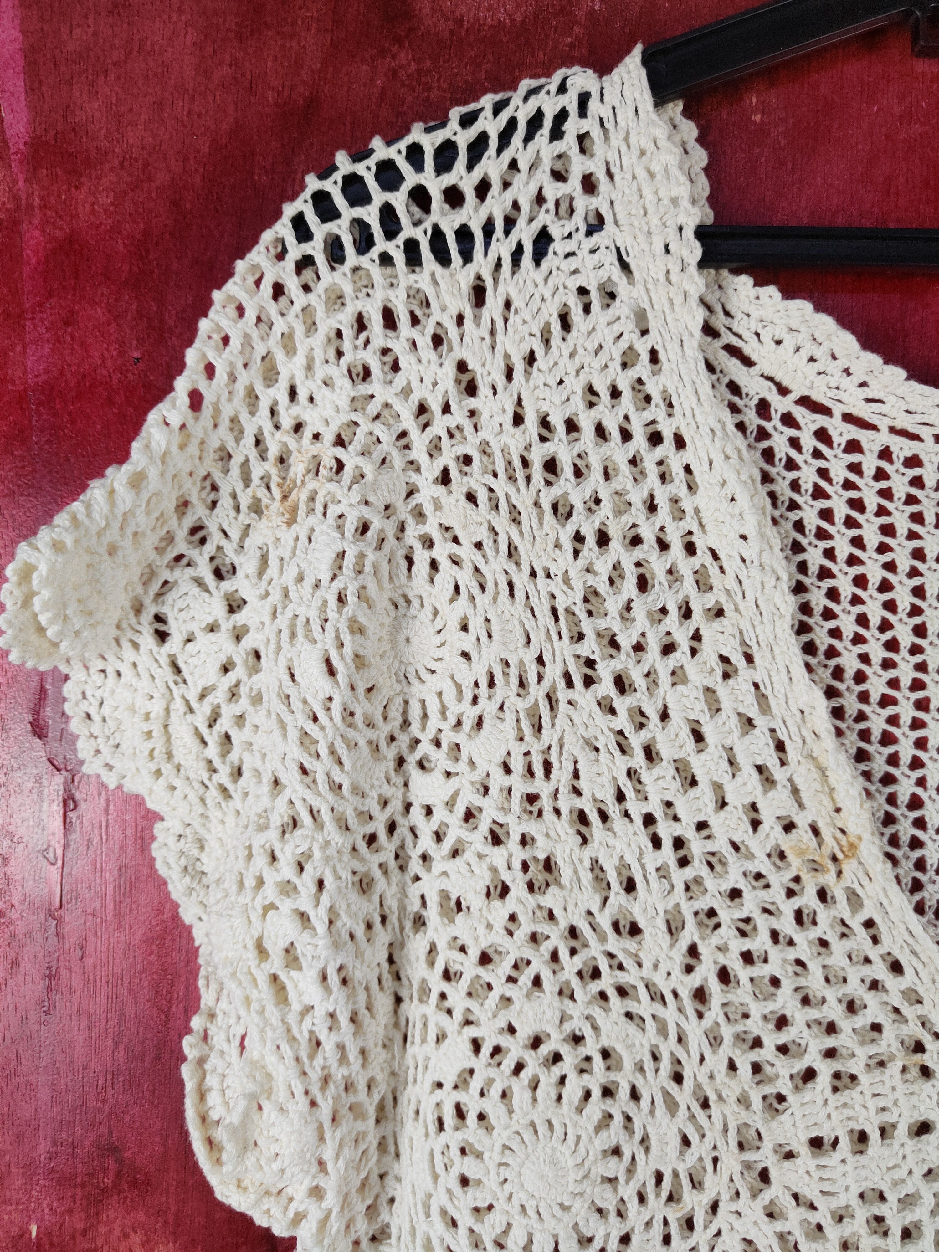 Homespun Knitwear Piping Hot Cream Crochet Meshnet Knitwear Cardigan #S1022 Size M / US 6-8 / IT 42-44 - 4 Thumbnail