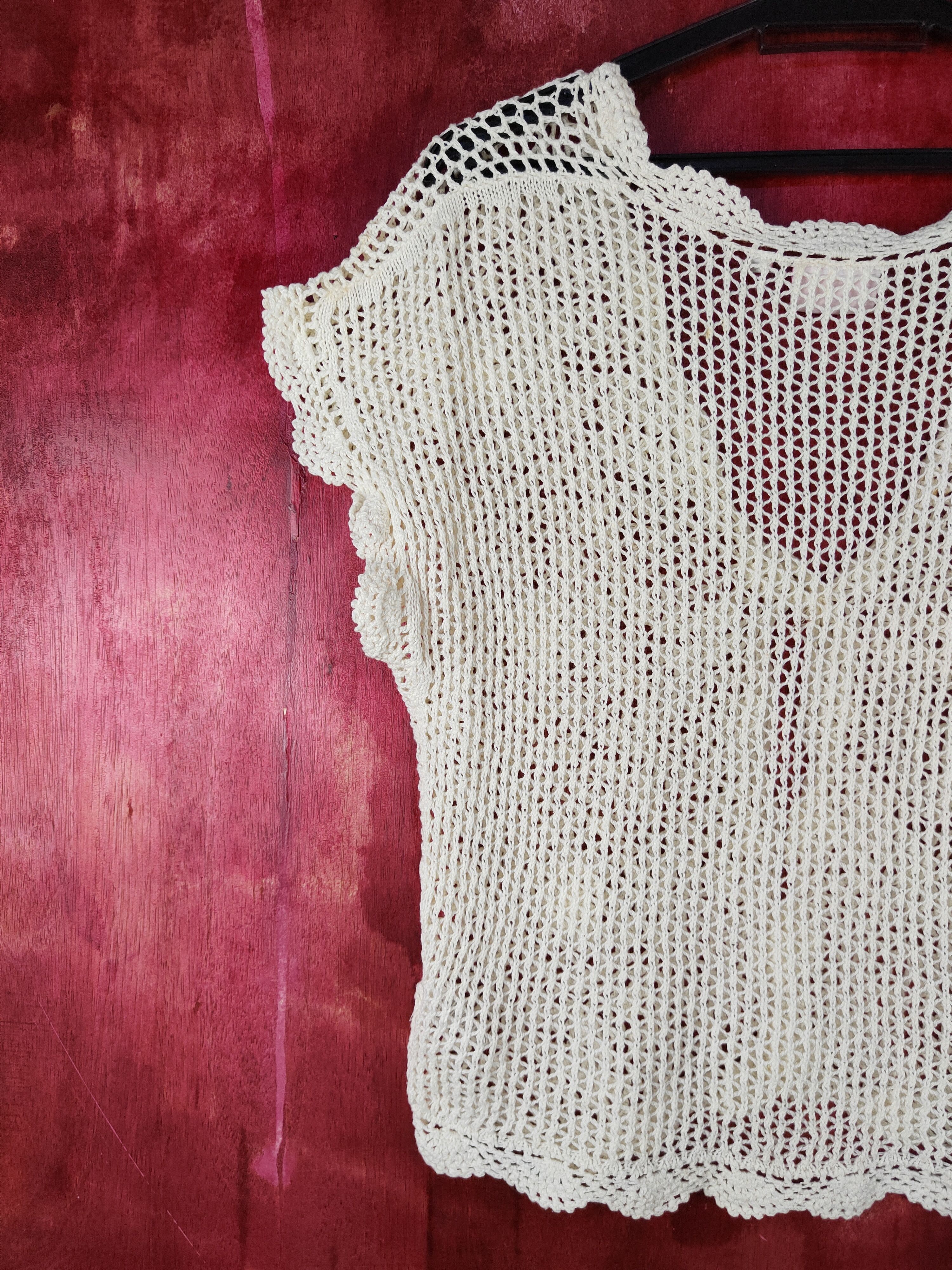Homespun Knitwear Piping Hot Cream Crochet Meshnet Knitwear Cardigan #S1022 Size M / US 6-8 / IT 42-44 - 9 Thumbnail