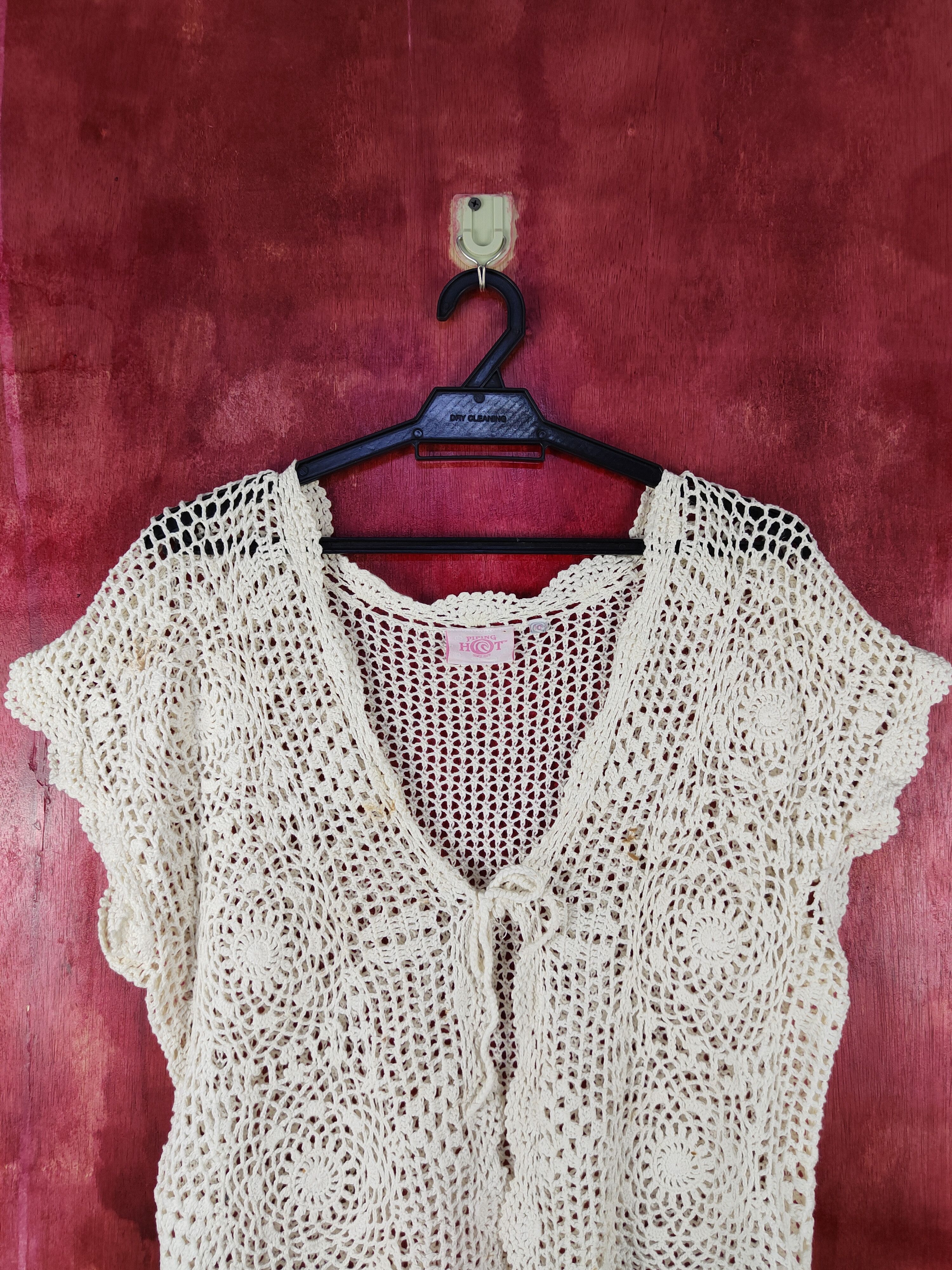 Homespun Knitwear Piping Hot Cream Crochet Meshnet Knitwear Cardigan #S1022 Size M / US 6-8 / IT 42-44 - 2 Thumbnail