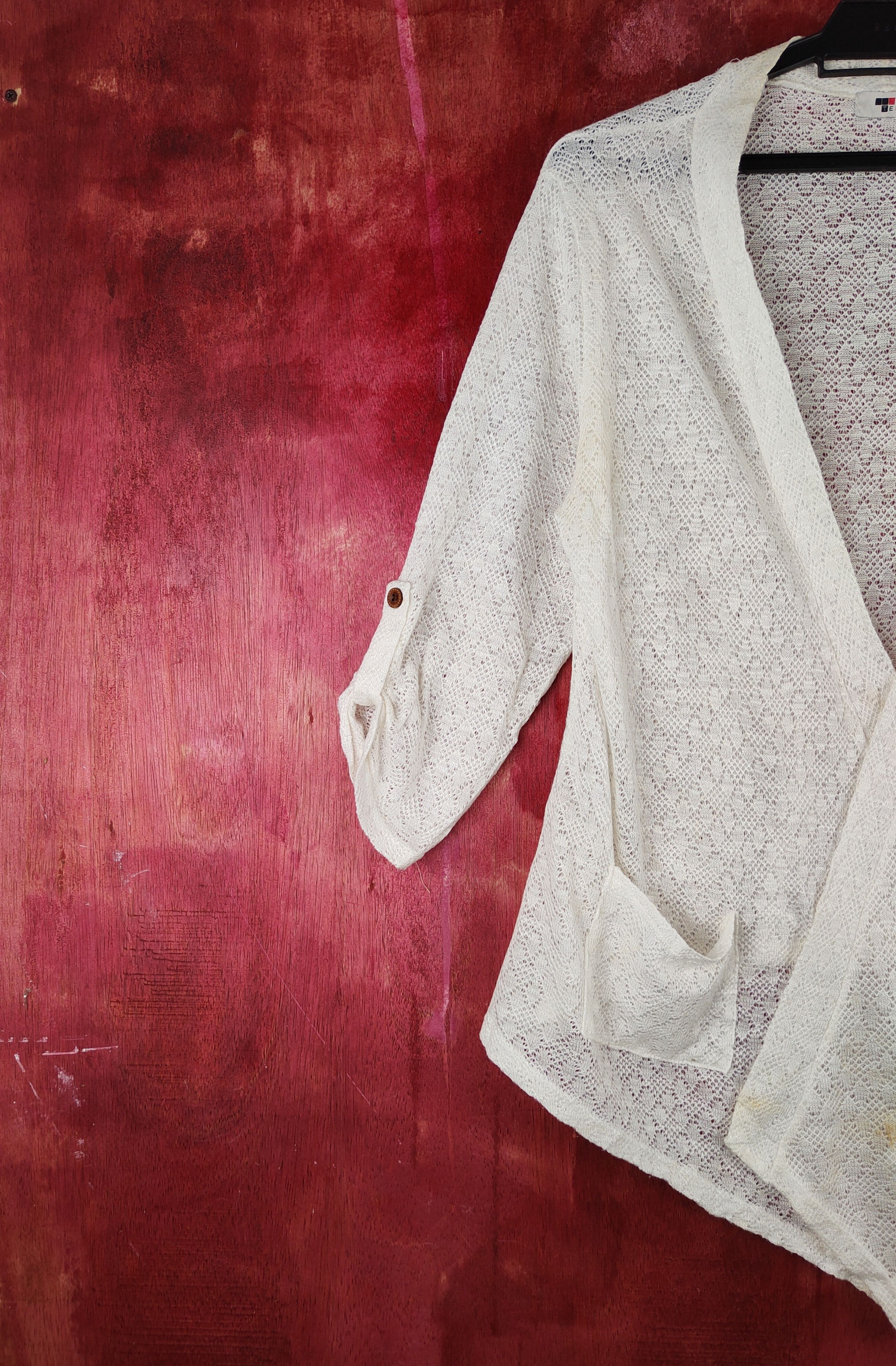 Homespun Knitwear Temt Ivory Crochet Meshnet Knitwear Cardigan #S1005 Size XL / US 12-14 / IT 48-50 - 4 Thumbnail