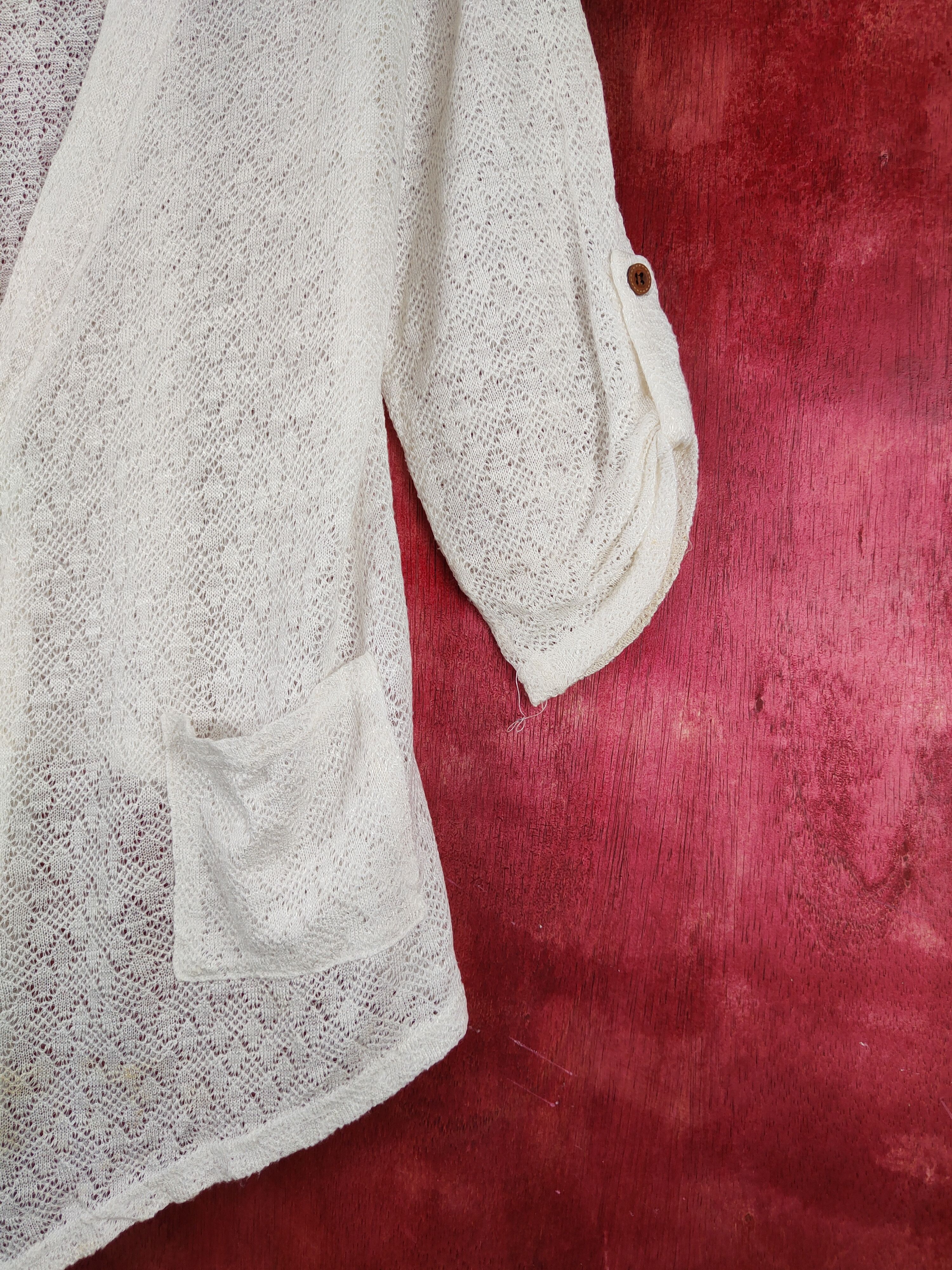 Homespun Knitwear Temt Ivory Crochet Meshnet Knitwear Cardigan #S1005 Size XL / US 12-14 / IT 48-50 - 7 Thumbnail