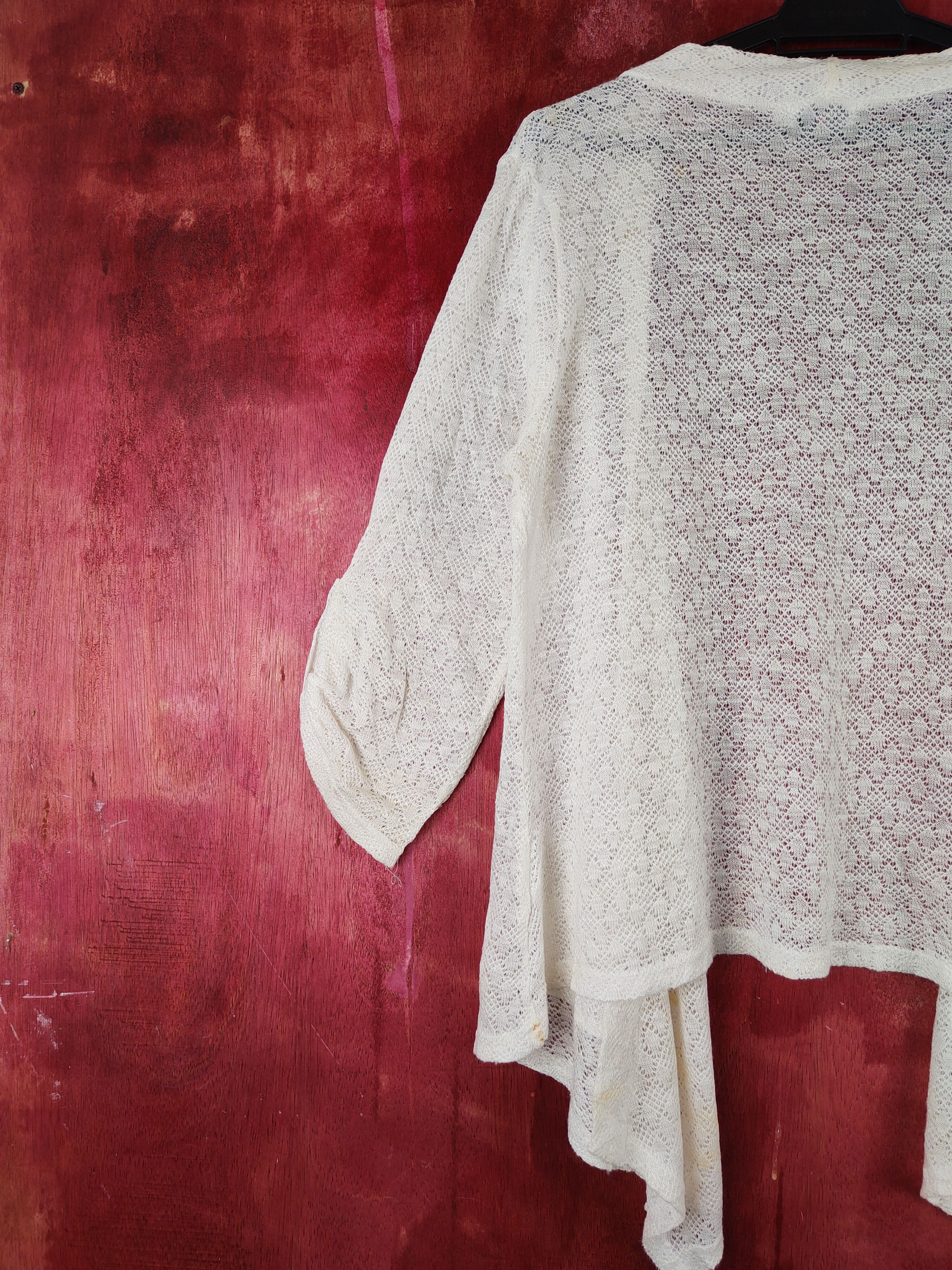 Homespun Knitwear Temt Ivory Crochet Meshnet Knitwear Cardigan #S1005 Size XL / US 12-14 / IT 48-50 - 9 Thumbnail