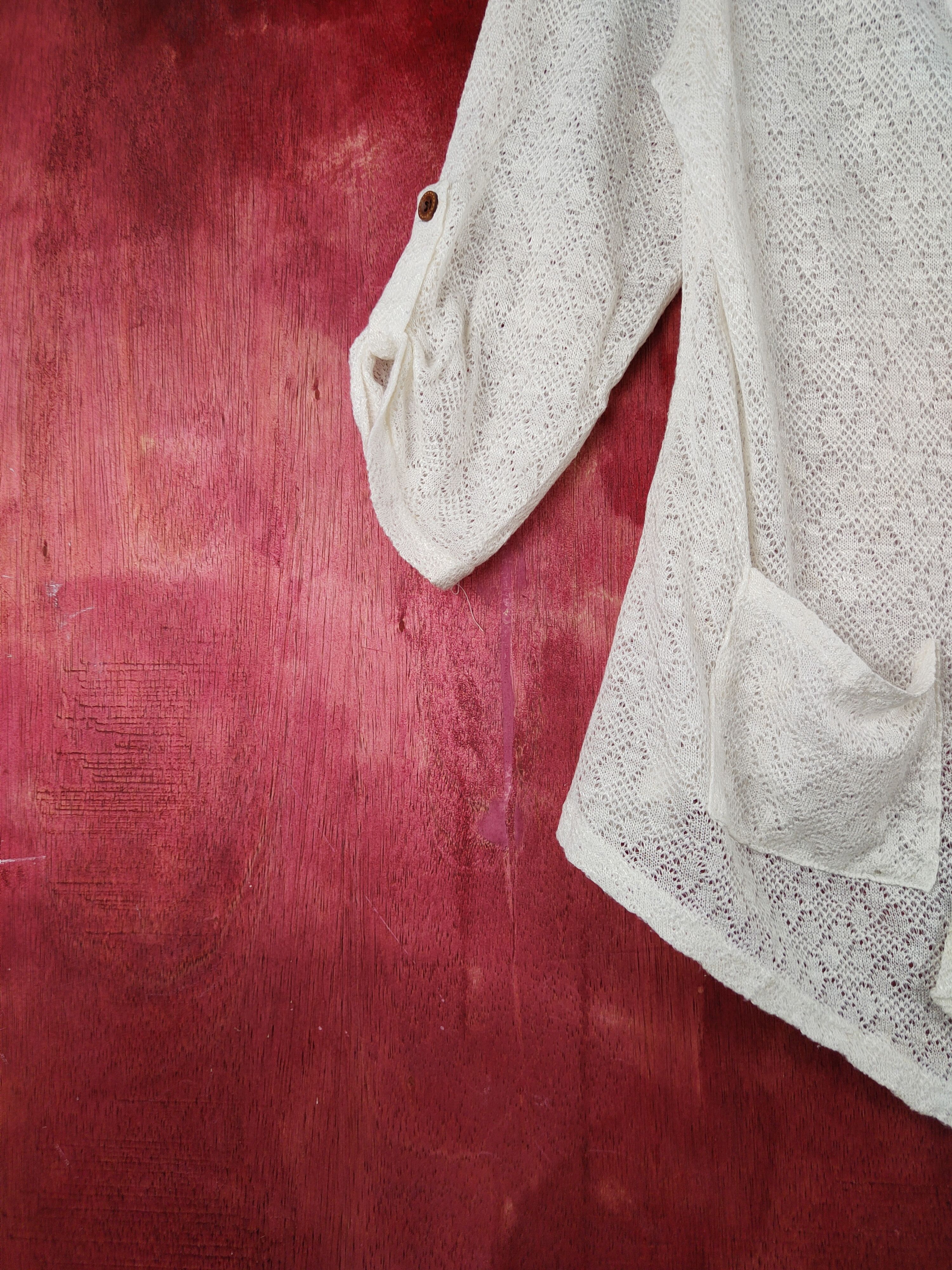 Homespun Knitwear Temt Ivory Crochet Meshnet Knitwear Cardigan #S1005 Size XL / US 12-14 / IT 48-50 - 5 Thumbnail