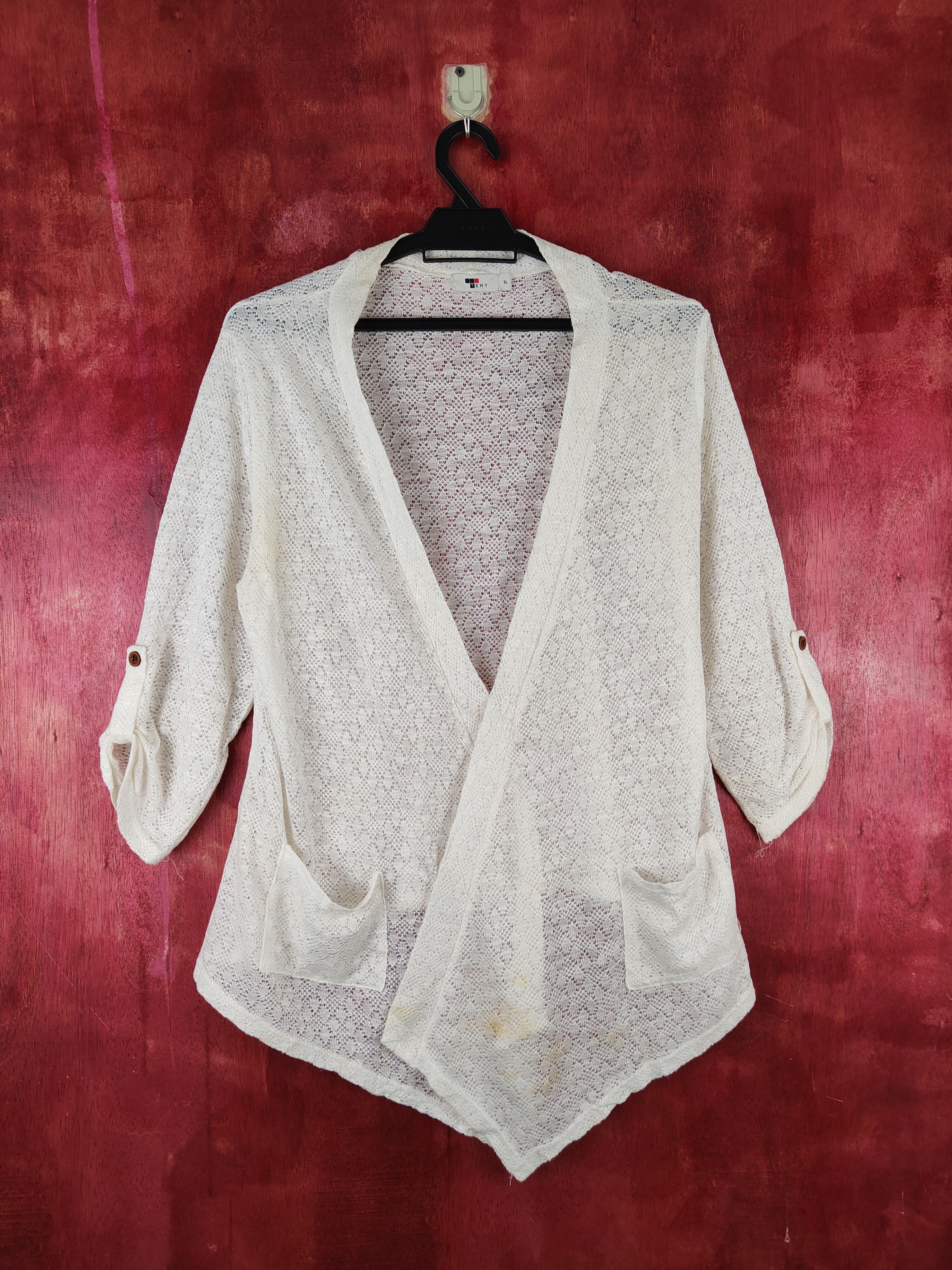 Homespun Knitwear Temt Ivory Crochet Meshnet Knitwear Cardigan #S1005 Size XL / US 12-14 / IT 48-50 - 1 Thumbnail