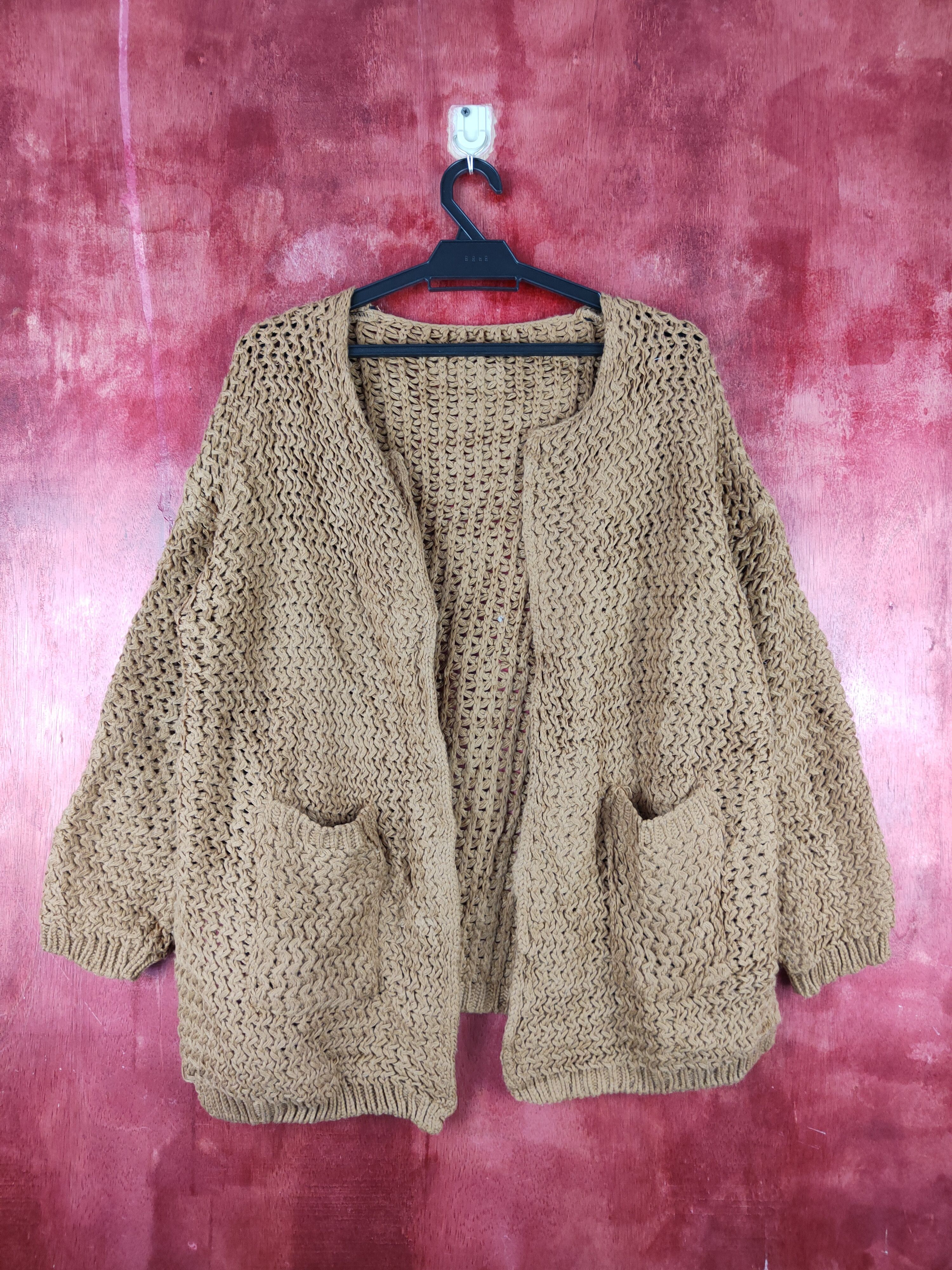Japanese Brand Japan Dark Brown Crochet Meshnet Knitwear Cardigan #S991 Size L / US 10 / IT 46 - 1 Thumbnail