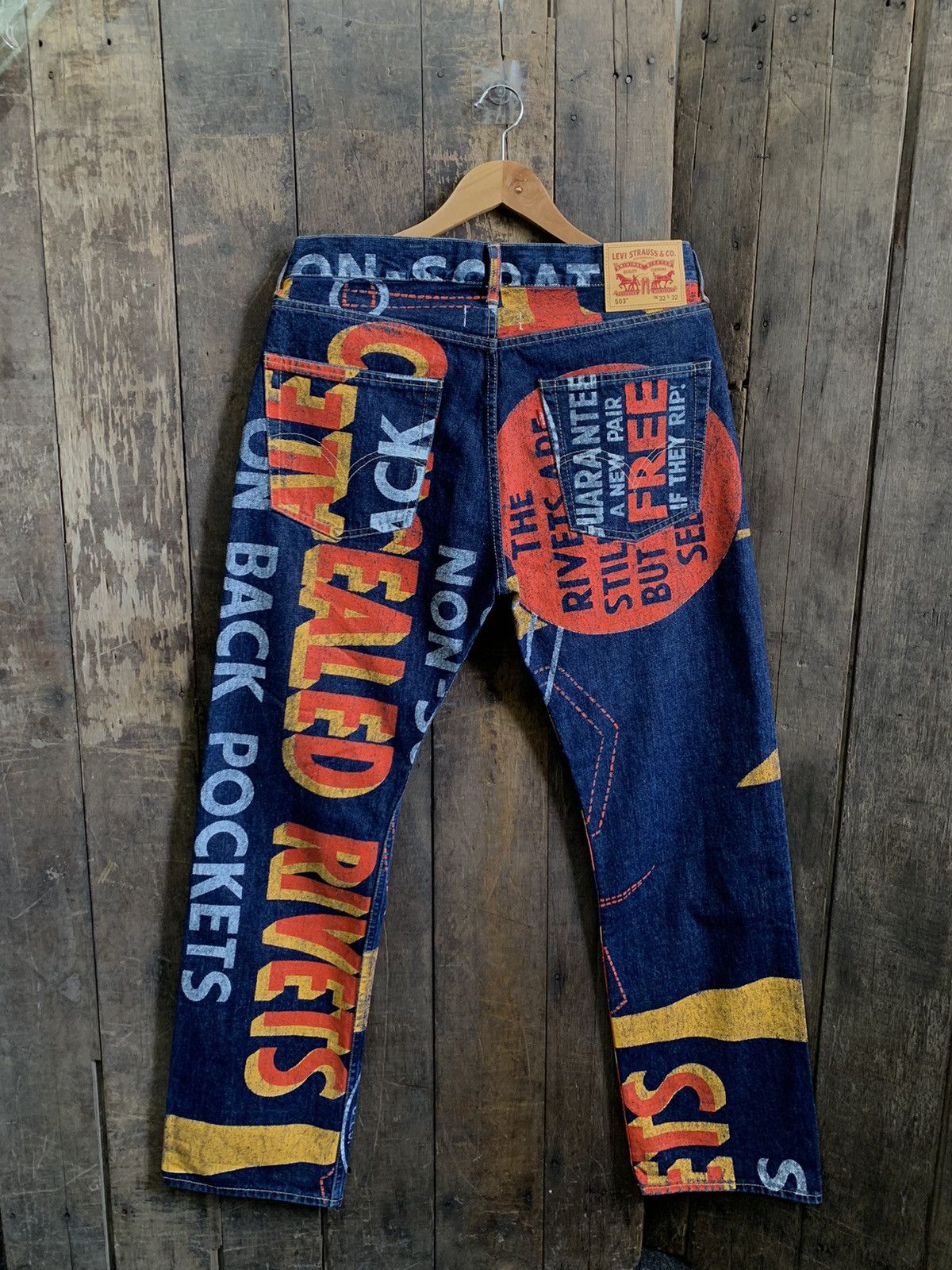 Comme des Garcons Junya Watanabe X Levi's AD2018 Painted Banner Selvedge Jeans Size US 33 - 20 Thumbnail