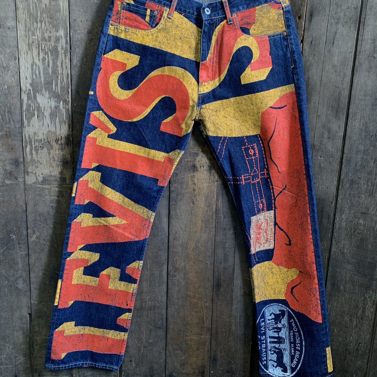 Comme des Garcons Junya Watanabe X Levi's AD2018 Painted Banner Selvedge Jeans Size US 33 - 4 Thumbnail