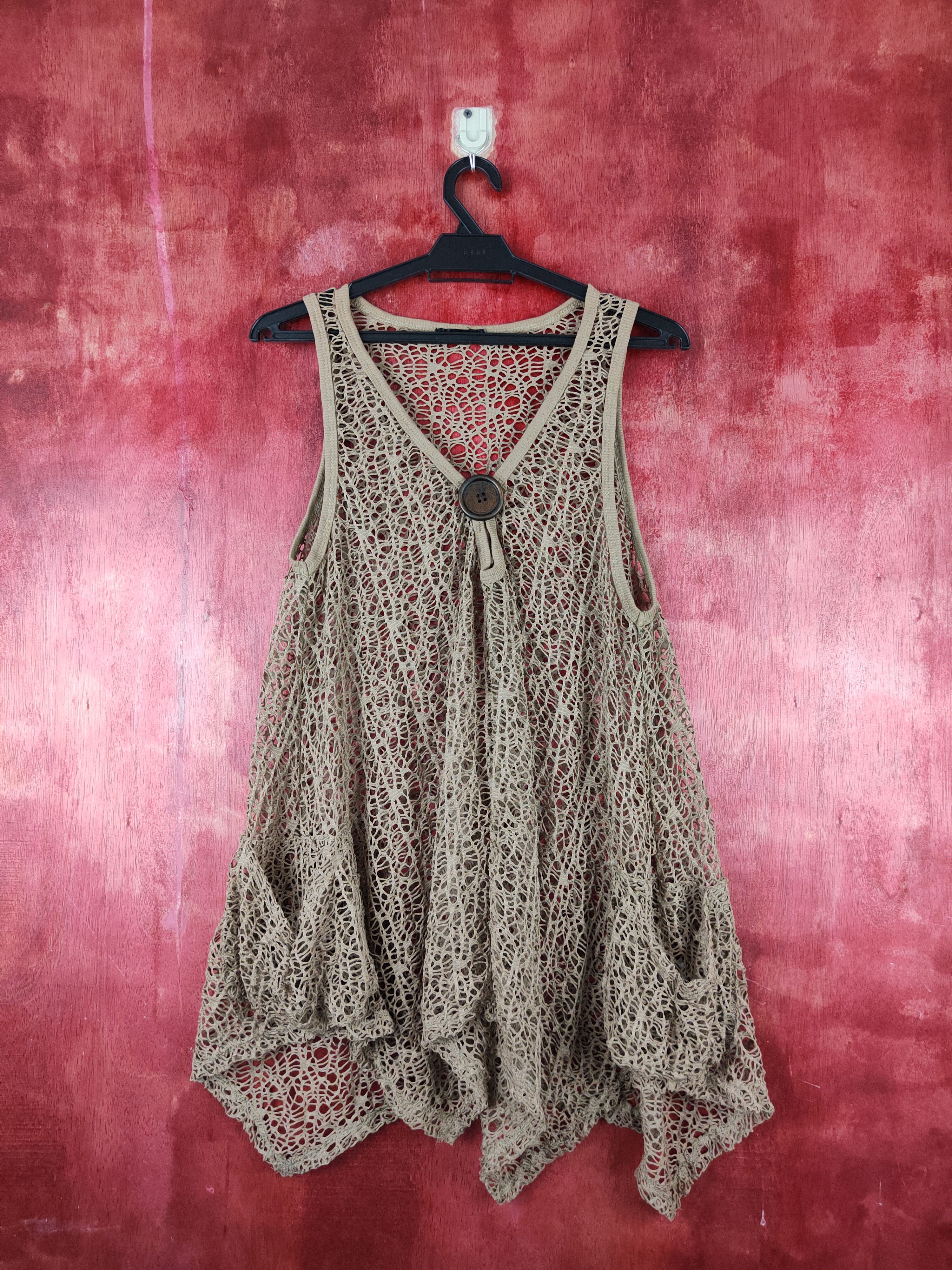 image of Homespun Knitwear x Vintage Filo Brown Crochet Meshnet Tank Tops S983, Women's (Size Small)