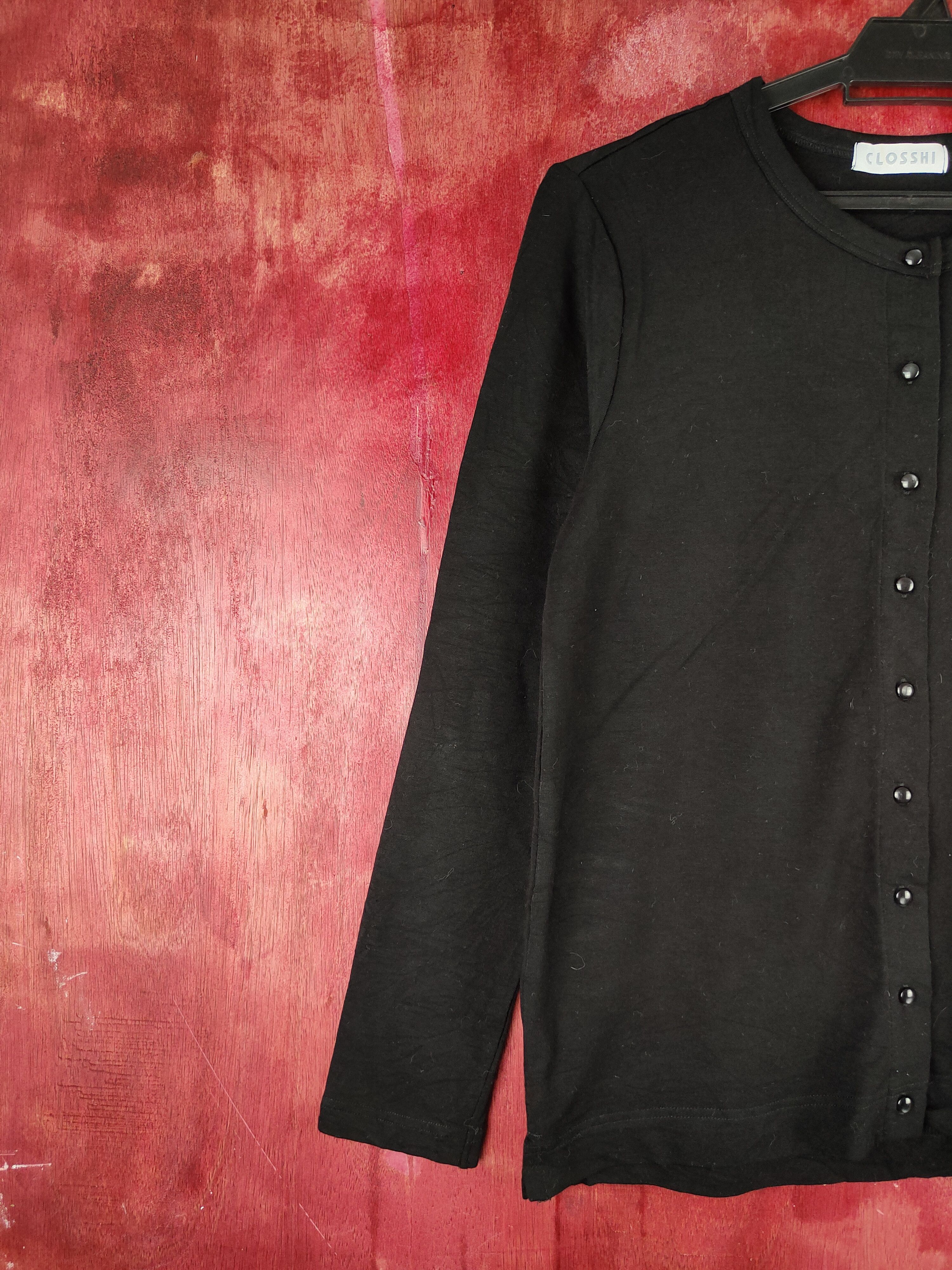 Japanese Brand Closshi Black Cardigan knitwear japan thin #S890 Size M / US 6-8 / IT 42-44 - 3 Thumbnail