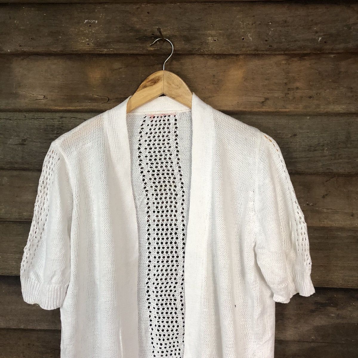 Vintage Japan Mesh Net Crochet White Cardigan Knitwear #7145 Size M / US 6-8 / IT 42-44 - 2 Thumbnail