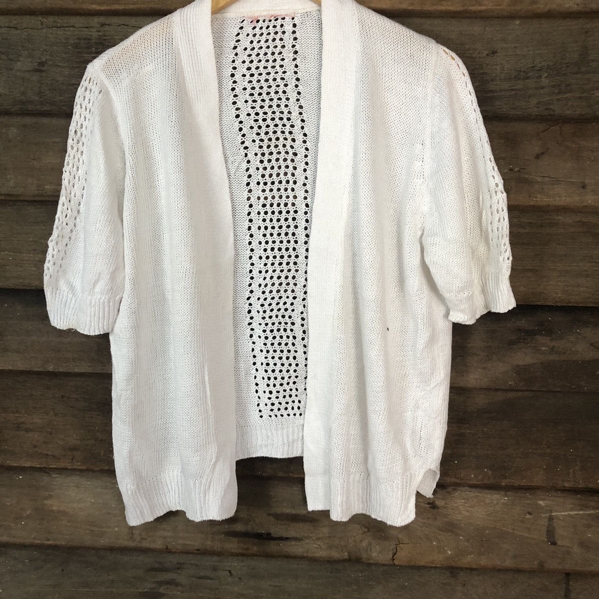 Vintage Japan Mesh Net Crochet White Cardigan Knitwear #7145 Size M / US 6-8 / IT 42-44 - 3 Thumbnail