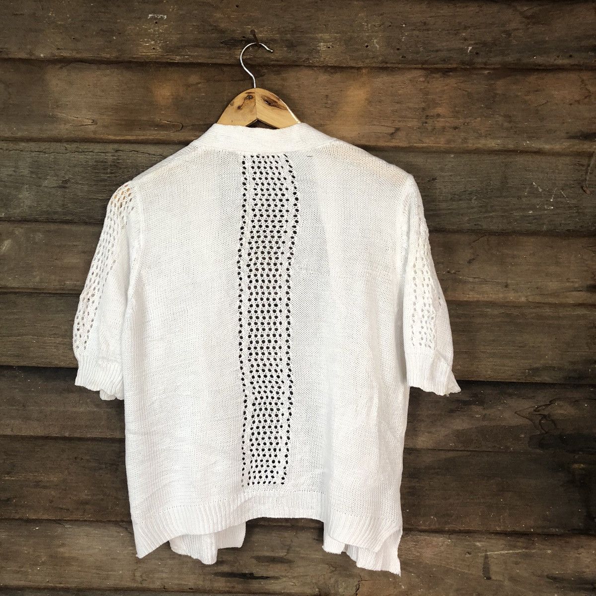 Vintage Japan Mesh Net Crochet White Cardigan Knitwear #7145 Size M / US 6-8 / IT 42-44 - 10 Thumbnail