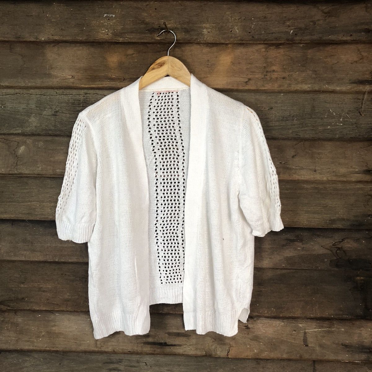 Vintage Japan Mesh Net Crochet White Cardigan Knitwear #7145 Size M / US 6-8 / IT 42-44 - 1 Thumbnail
