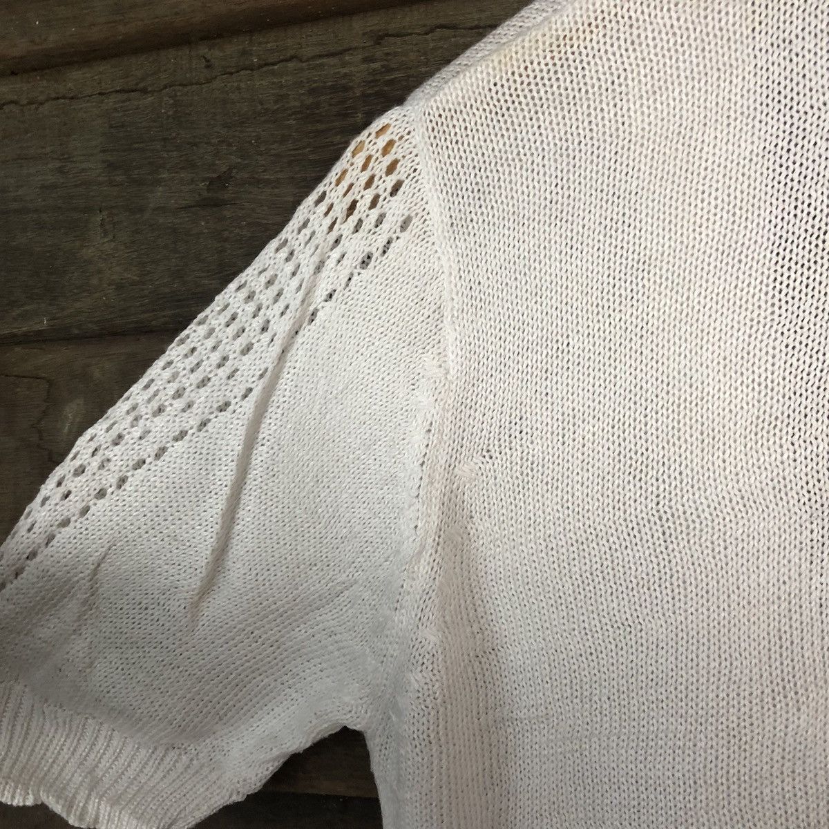 Vintage Japan Mesh Net Crochet White Cardigan Knitwear #7145 Size M / US 6-8 / IT 42-44 - 13 Thumbnail