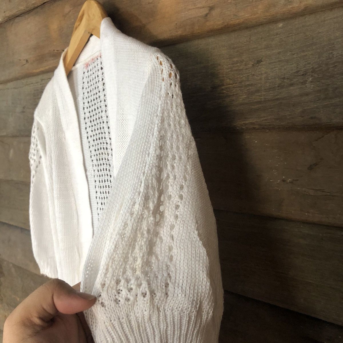Vintage Japan Mesh Net Crochet White Cardigan Knitwear #7145 Size M / US 6-8 / IT 42-44 - 7 Thumbnail