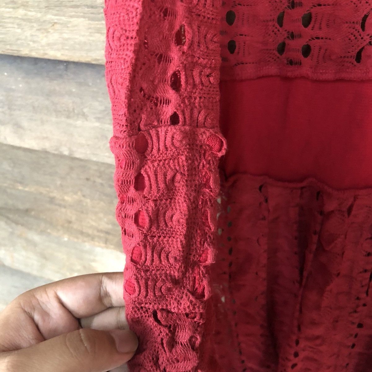 Homespun Knitwear Japan Mesh Net Crochet Red Cardigan Knitwear #7129 Size M / US 6-8 / IT 42-44 - 8 Thumbnail