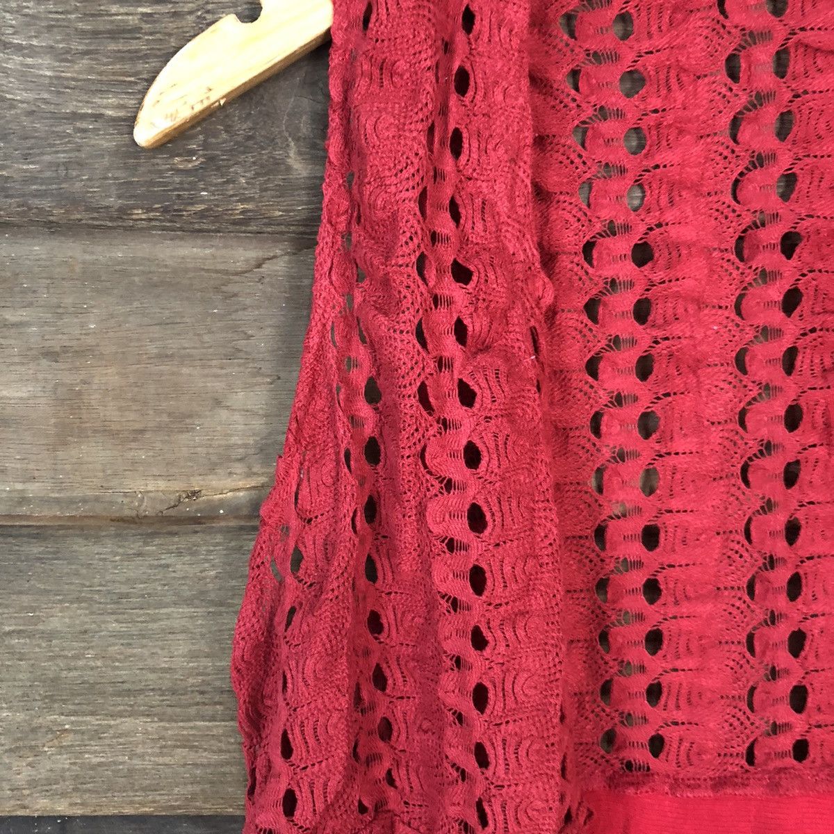 Homespun Knitwear Japan Mesh Net Crochet Red Cardigan Knitwear #7129 Size M / US 6-8 / IT 42-44 - 6 Thumbnail