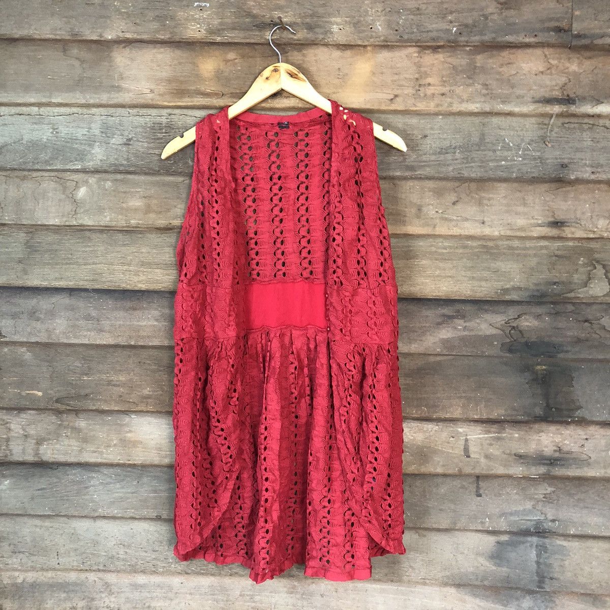 Homespun Knitwear Japan Mesh Net Crochet Red Cardigan Knitwear #7129 Size M / US 6-8 / IT 42-44 - 1 Thumbnail