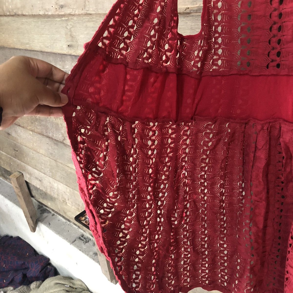 Homespun Knitwear Japan Mesh Net Crochet Red Cardigan Knitwear #7129 Size M / US 6-8 / IT 42-44 - 9 Thumbnail