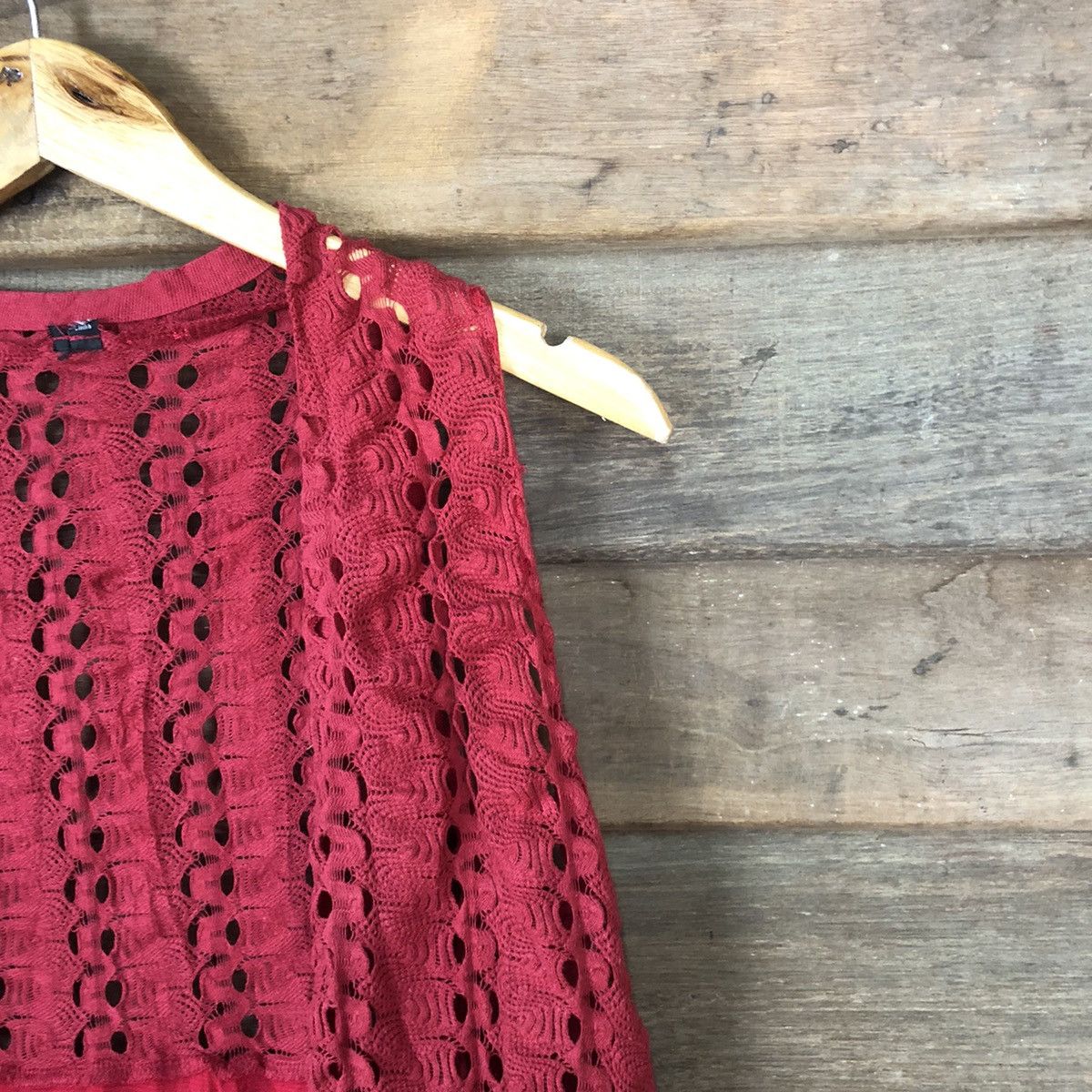 Homespun Knitwear Japan Mesh Net Crochet Red Cardigan Knitwear #7129 Size M / US 6-8 / IT 42-44 - 5 Thumbnail