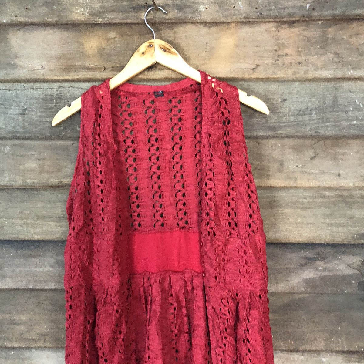 Homespun Knitwear Japan Mesh Net Crochet Red Cardigan Knitwear #7129 Size M / US 6-8 / IT 42-44 - 2 Thumbnail