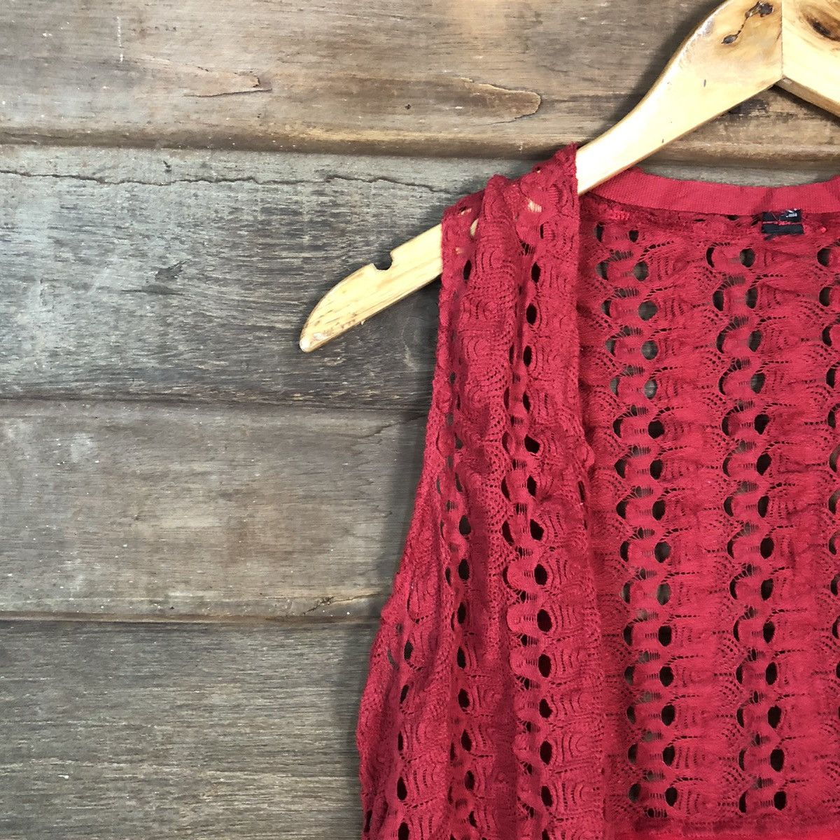 Homespun Knitwear Japan Mesh Net Crochet Red Cardigan Knitwear #7129 Size M / US 6-8 / IT 42-44 - 4 Thumbnail