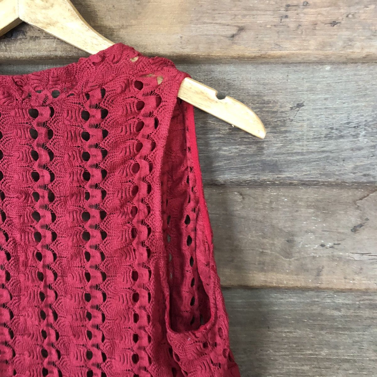 Homespun Knitwear Japan Mesh Net Crochet Red Cardigan Knitwear #7129 Size M / US 6-8 / IT 42-44 - 14 Thumbnail