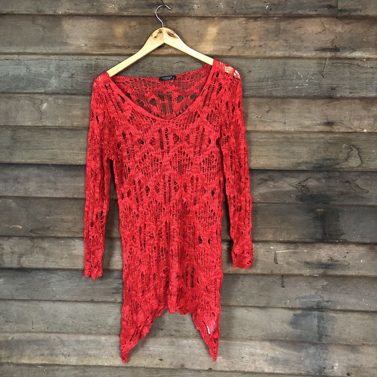 Vintage Crossroads japan Mesh Net Crochet Red Knitwear #7124 Size M / US 6-8 / IT 42-44 - 1 Thumbnail