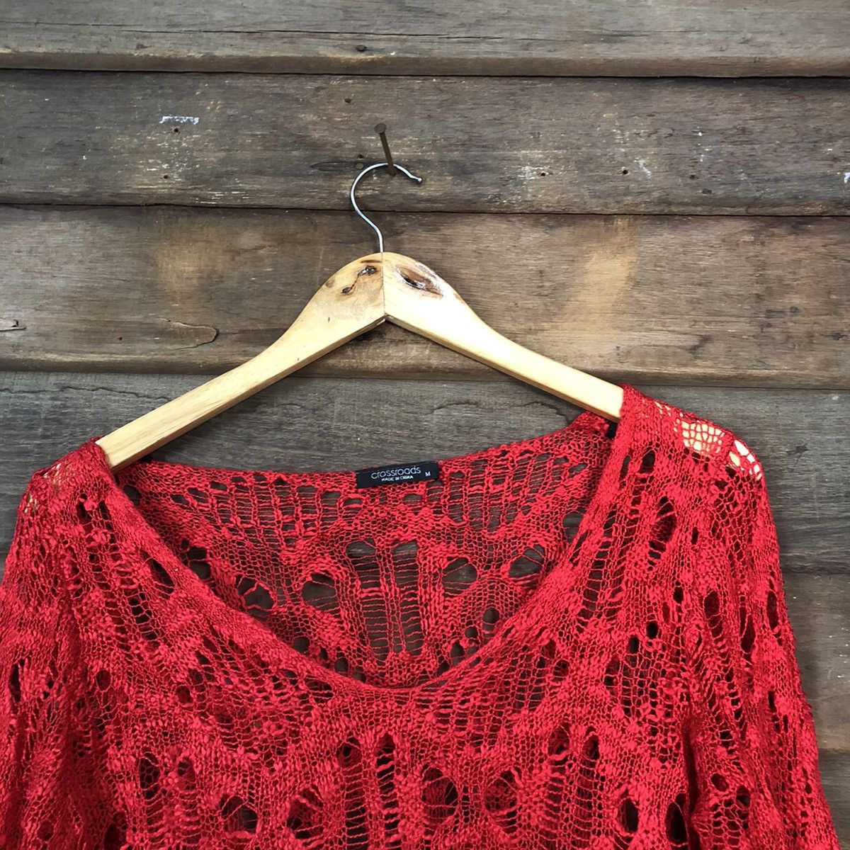 Vintage Crossroads japan Mesh Net Crochet Red Knitwear #7124 Size M / US 6-8 / IT 42-44 - 5 Thumbnail